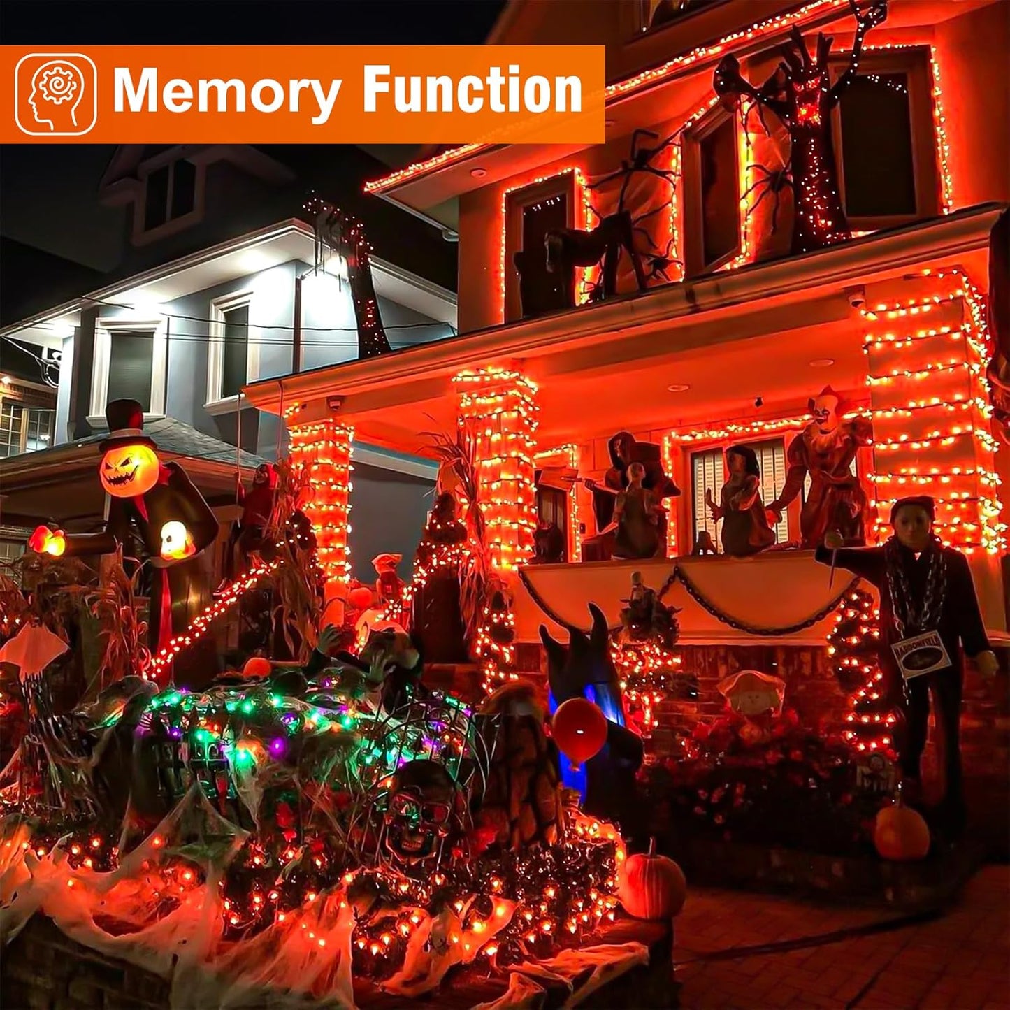 Orange Halloween Lights Outdoor, 100FT 300 LED Halloween String Lights with 8 Modes Waterproof, Plug in Green Wire Twinkle Tree Light for Indoor Patio Yard Party Holiday Decorations