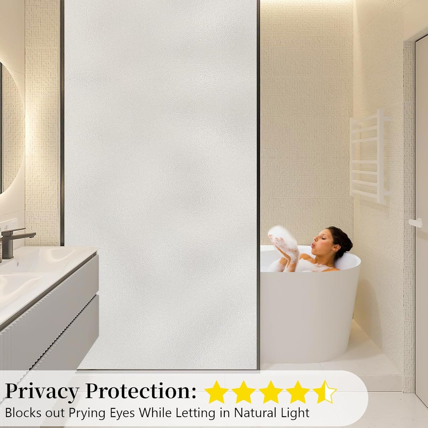 Niviy Privacy Window Film Non-Adhesive Shower Removable Window Frosted Film for Bathroom Office Living Room(17.7" Width by 118" Length)