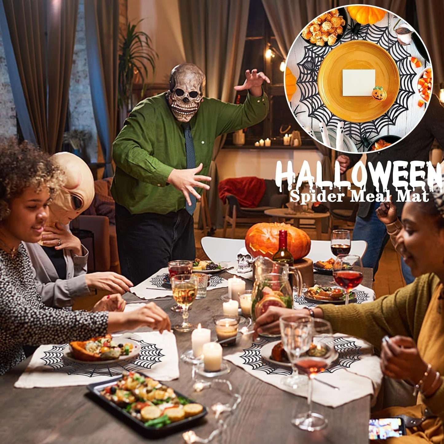 8 Pcs Spider Web Placemats - 15" Heat Insulation Table Mats - Hollow Out Spiderweb Coasters for Dining Table Halloween Decoration (Black)
