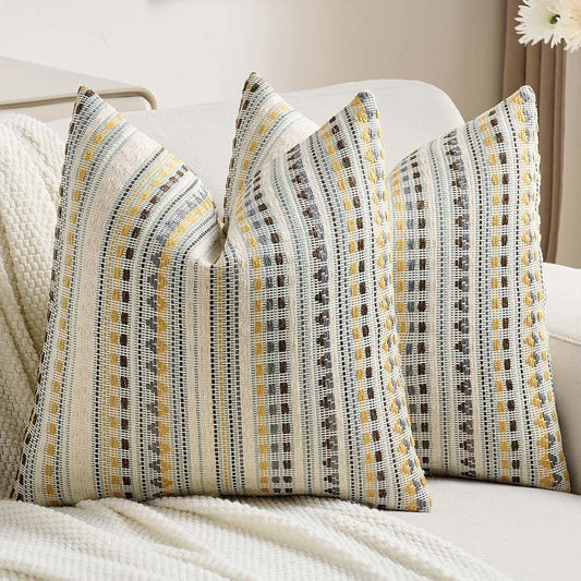 FUTEI Yellow Grey Decorative Throw Pillow Covers 24x24 Inch Set of 2,Soft Cozy Chenille Jacquard Textured Euro Pillow Shams,Boho Home Decor for Couch Bed Living Room