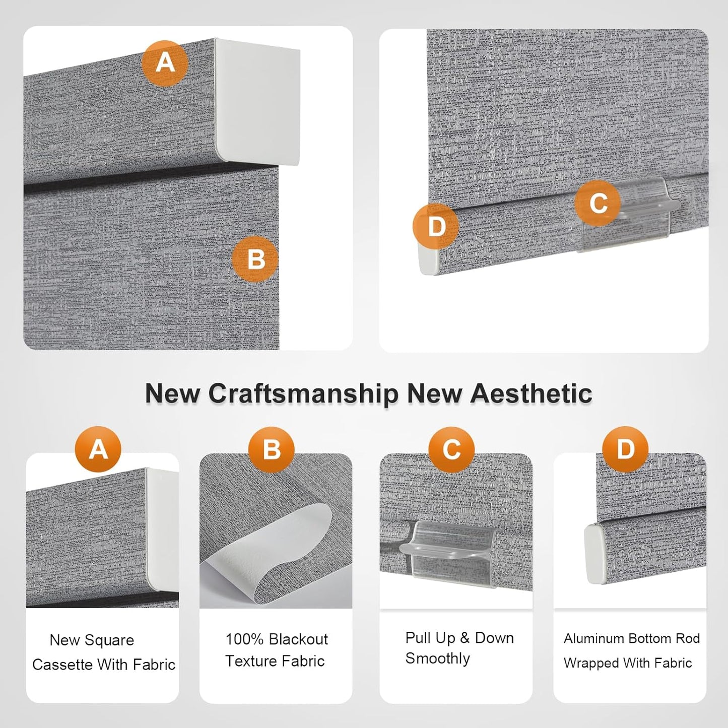 Persilux Blackout Roller Shades for Indoor Windows with Upgraded Cassette, Cordless Shades Window Blinds Pull Down for Doors, Easy to Install for Office/Living Room/Bedroom, Grey(80" W x 96" H)