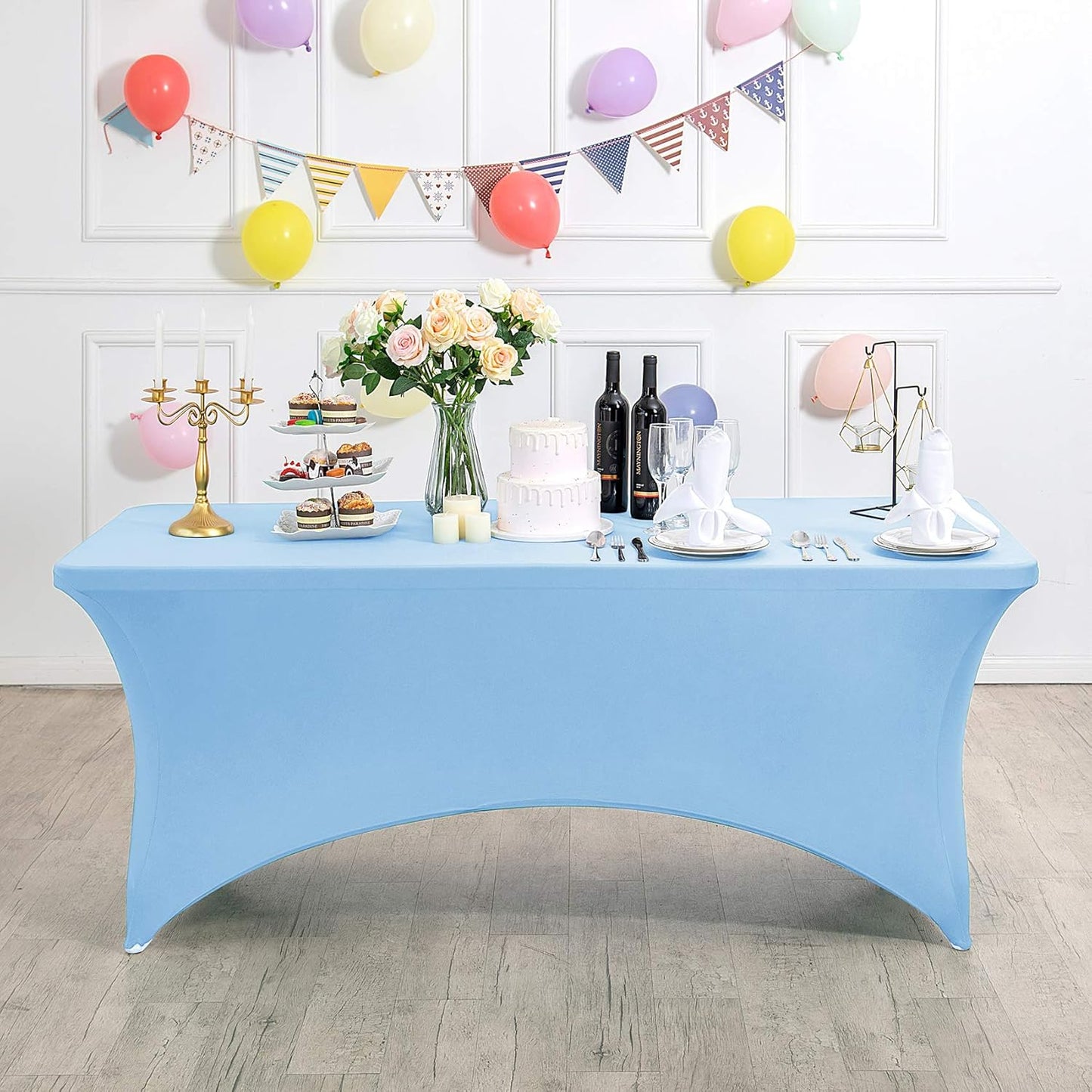 Spandex Table Cover for 8FT or 4ft or 6ft Table Universal Fitted Stretch Tablecloth for Party, Banquet, Wedding and Events-Blue Mist