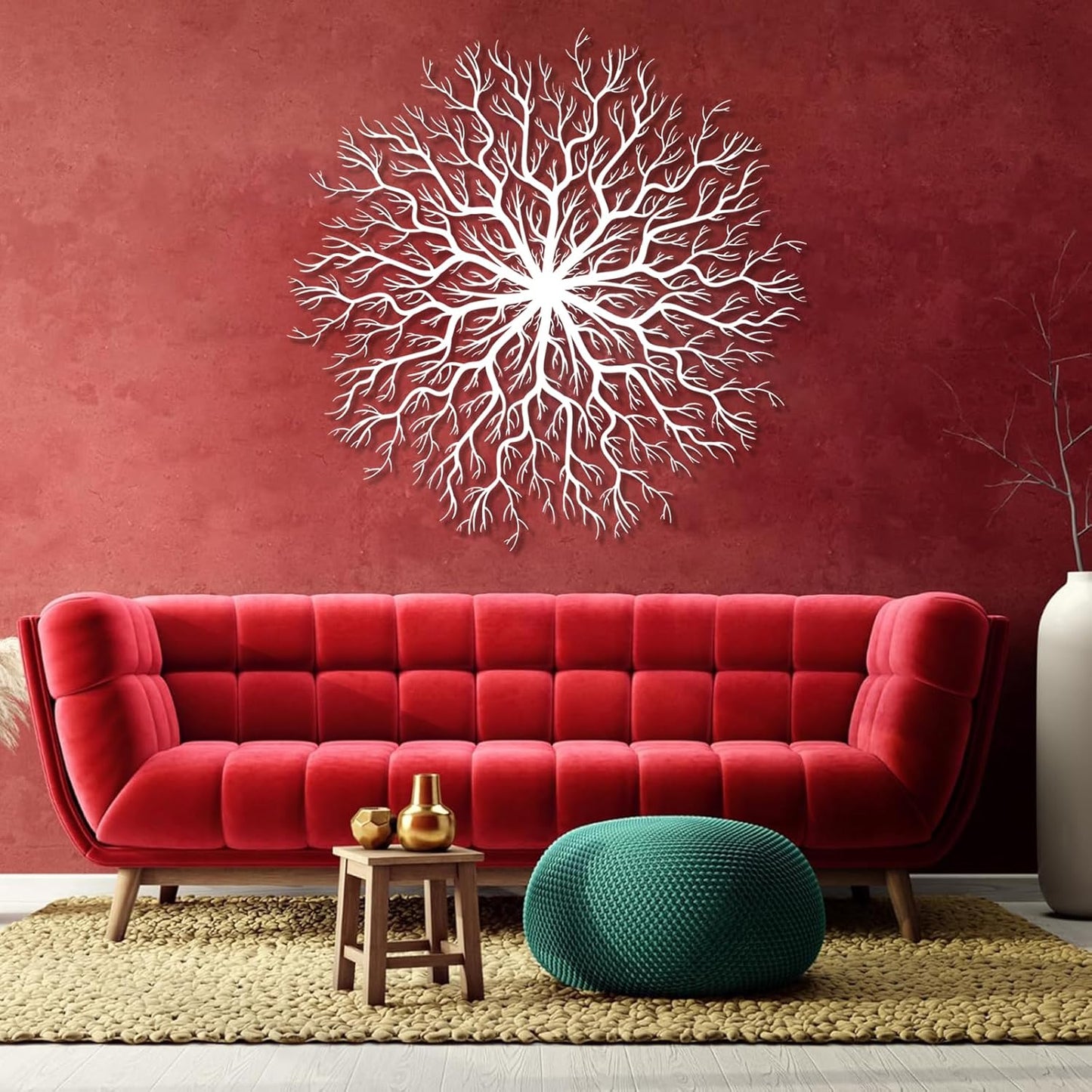 Tree of Life Metal Wall Art, Metal Tree Wall Art, Large Round Sculpture, Round Branch Wall Decor, Large Branch Artwork, Nature Sign, Wall Decor for Living Room, Housewarming Gift (Silver, 35"x35"|90x90cm)