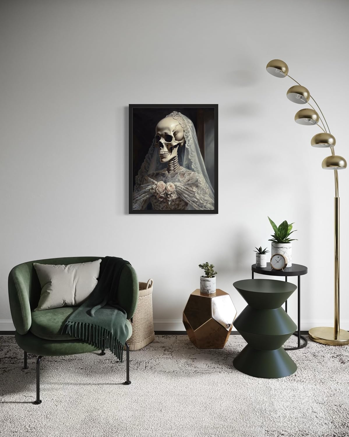 Skull Gown Poster Art Print, Halloween Scary Vintage Wall Art Academia Spooky Painting Decoration for Horror Prints, Gothic Posters Bedroom Decor 89 (Skull Gown, 11 x 14 inches, Black Frame)