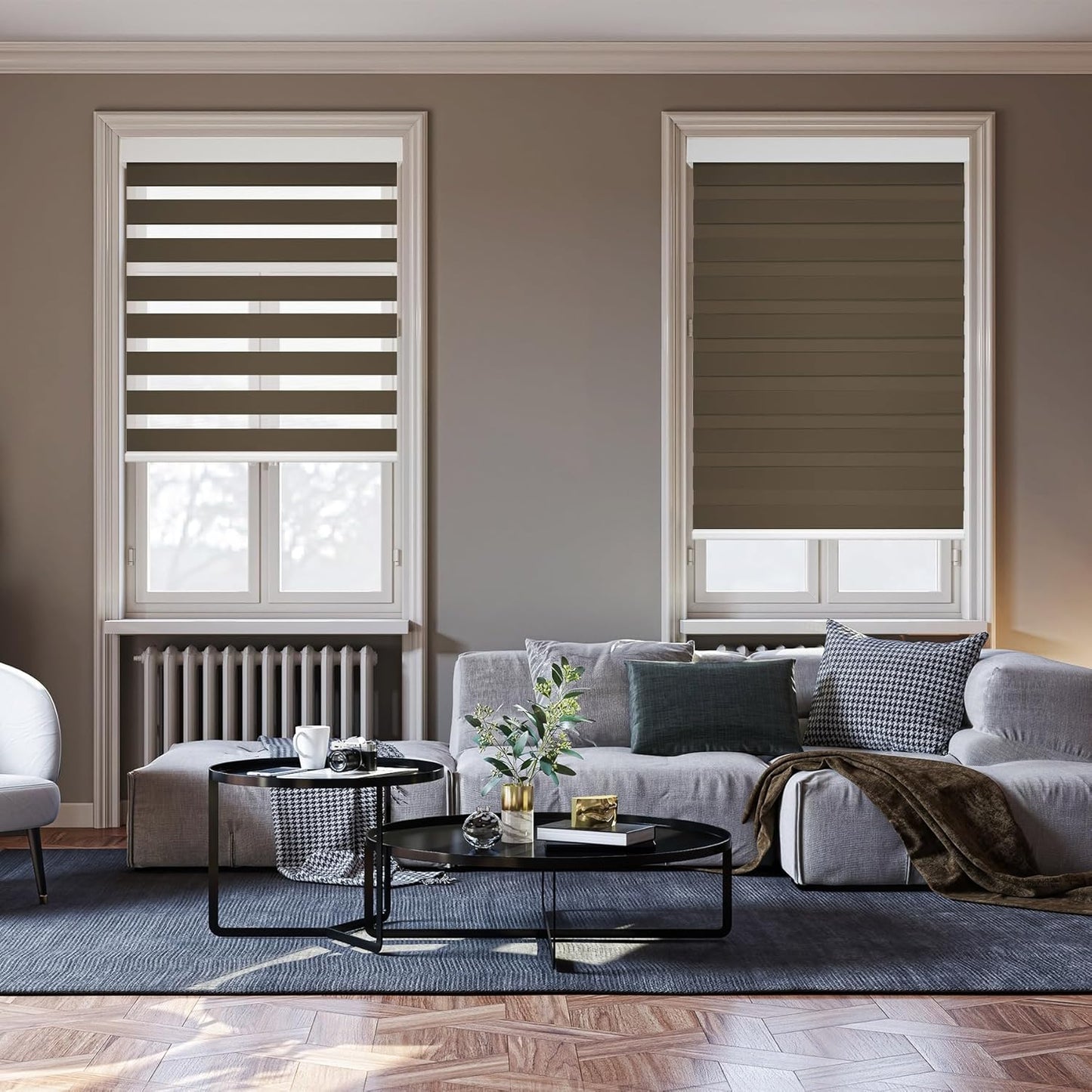 HESTIA Cordless Zebra Blinds Light Filtering Roller Shades UV Blocking Blackout Privacy Indoor Window Shades for Home Office Day and Night, Brown,28" W x 54" H