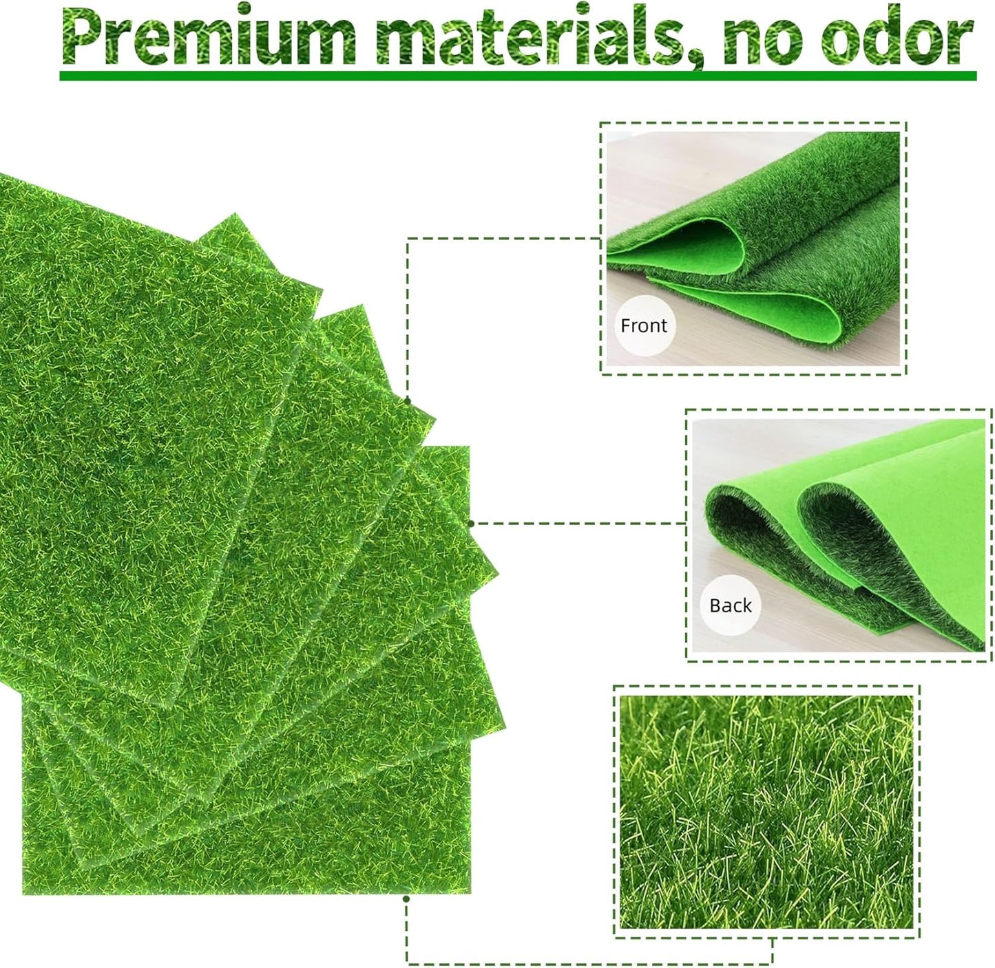 4 Packs 6 X 6 Inch Fake Grass Decor for Crafts, Artificial Grass for Dollhouse Miniature Ornament Projects, Model Turf Grass for DIY Fairy Garden Accessories and Decor Kit
