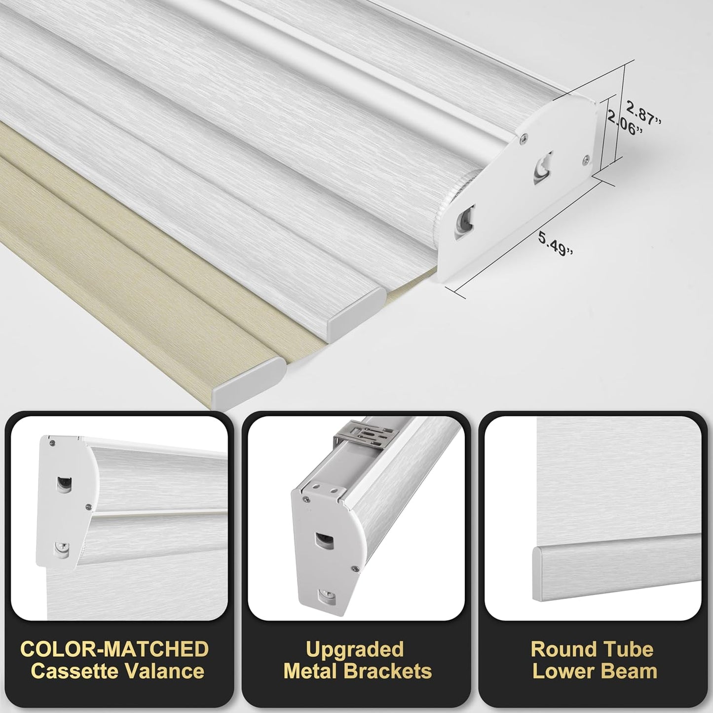 BERISSA Cordless Dual Roller Shades with Cassette Valance, Double Window Shades Blackout and Light Filtering, Day and Night for Home Office Door. Beige and White. 52 W x 56" H