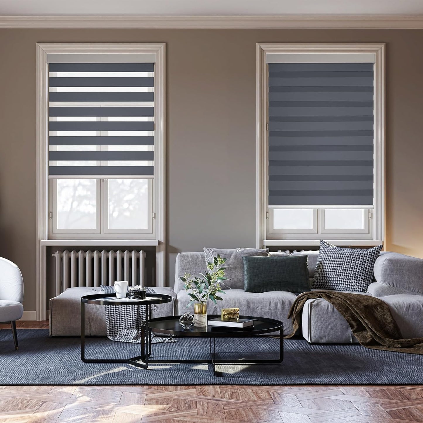 HESTIA Cordless Zebra Blinds Light Filtering Roller Shades UV Blocking Blackout Privacy Indoor Window Blind for Home Office Day and Night, Blue Grey,50" W x 54" H