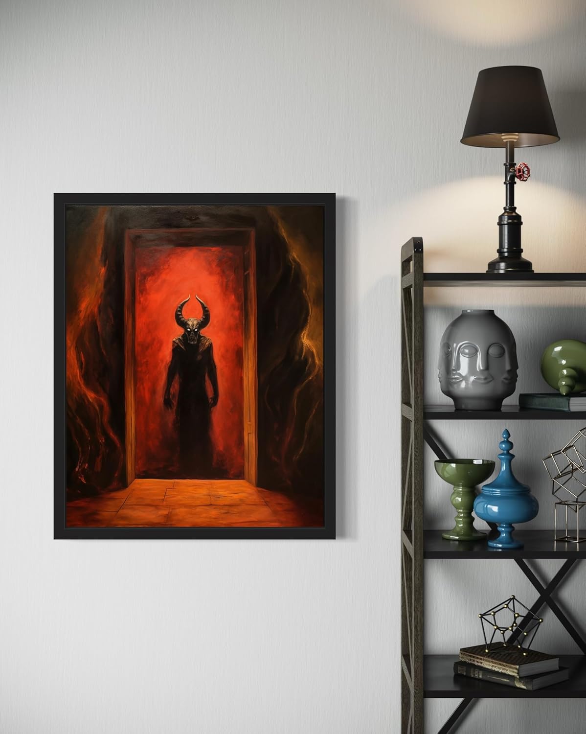 Satan and Hell Poster Art Print, Halloween Scary Vintage Wall Art Academia Spooky Painting Decoration for Horror Prints, Gothic Posters Bedroom Decor 89 (Satan and Hell, 16 x 20 inches, Black Frame)