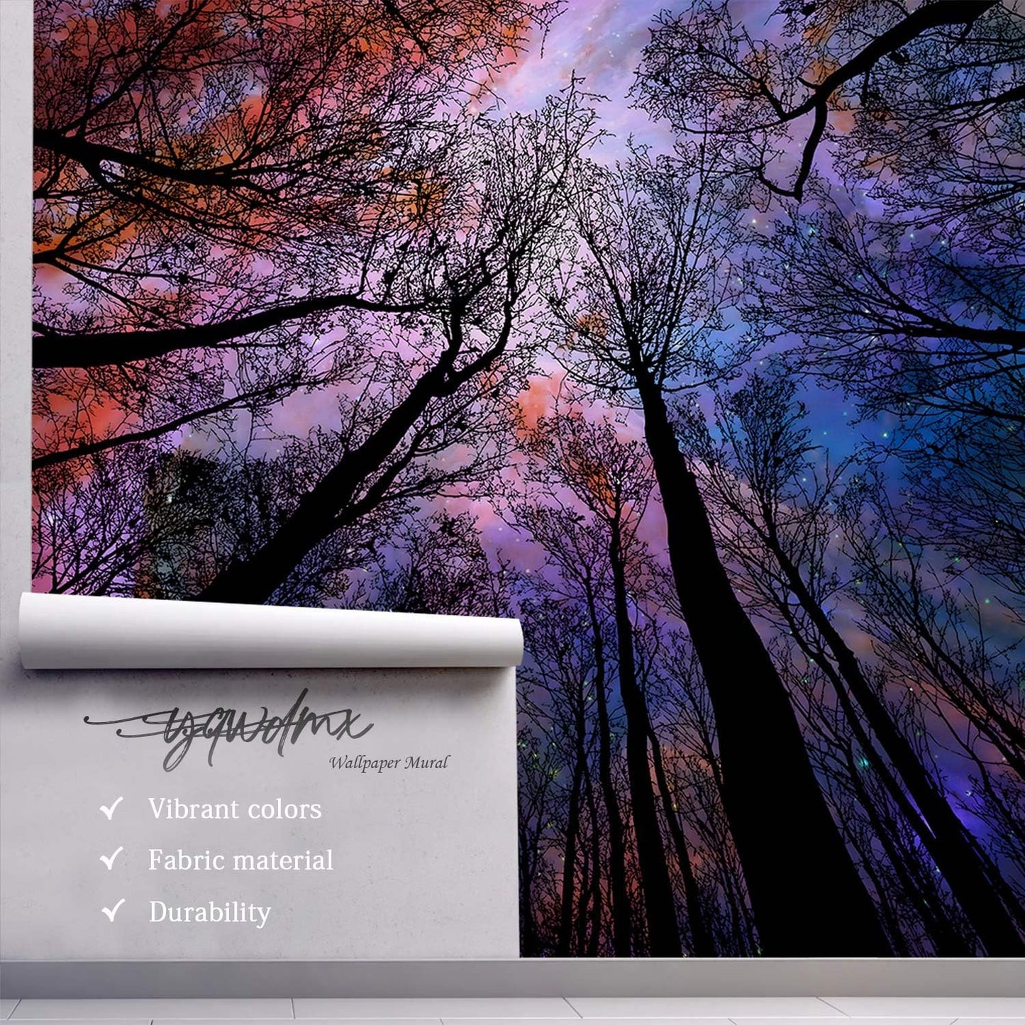 -Colorful Forest Beautiful Starry Tree Branches Wallpaper Bedroom XT14 M 140" x 91"