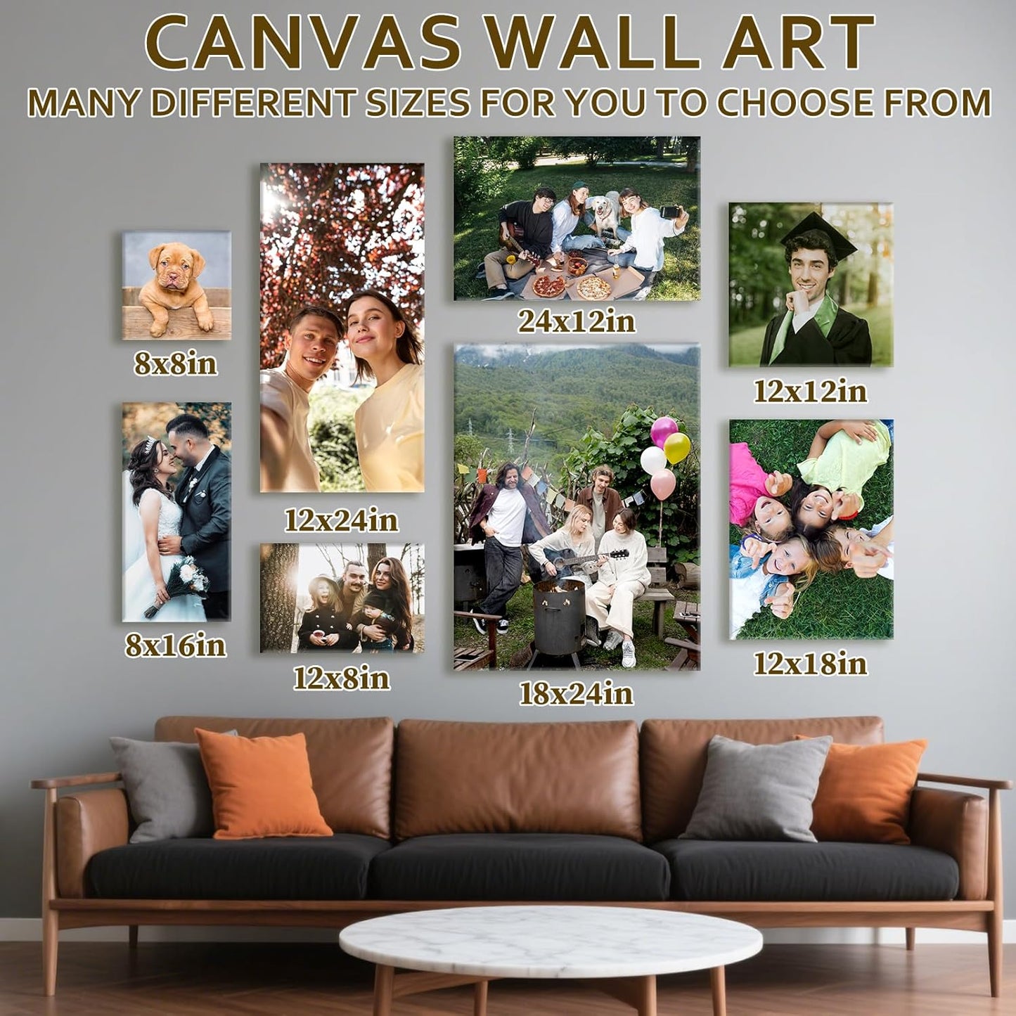 Custom Canvas Prints with Your Photos - Personalized Pictures Print, Customized Photo Gifts, Wall Art Poster Canvas Printing for Wedding, Family, Baby, Pets, Home Office Decor, Wrapped Frame 16x36