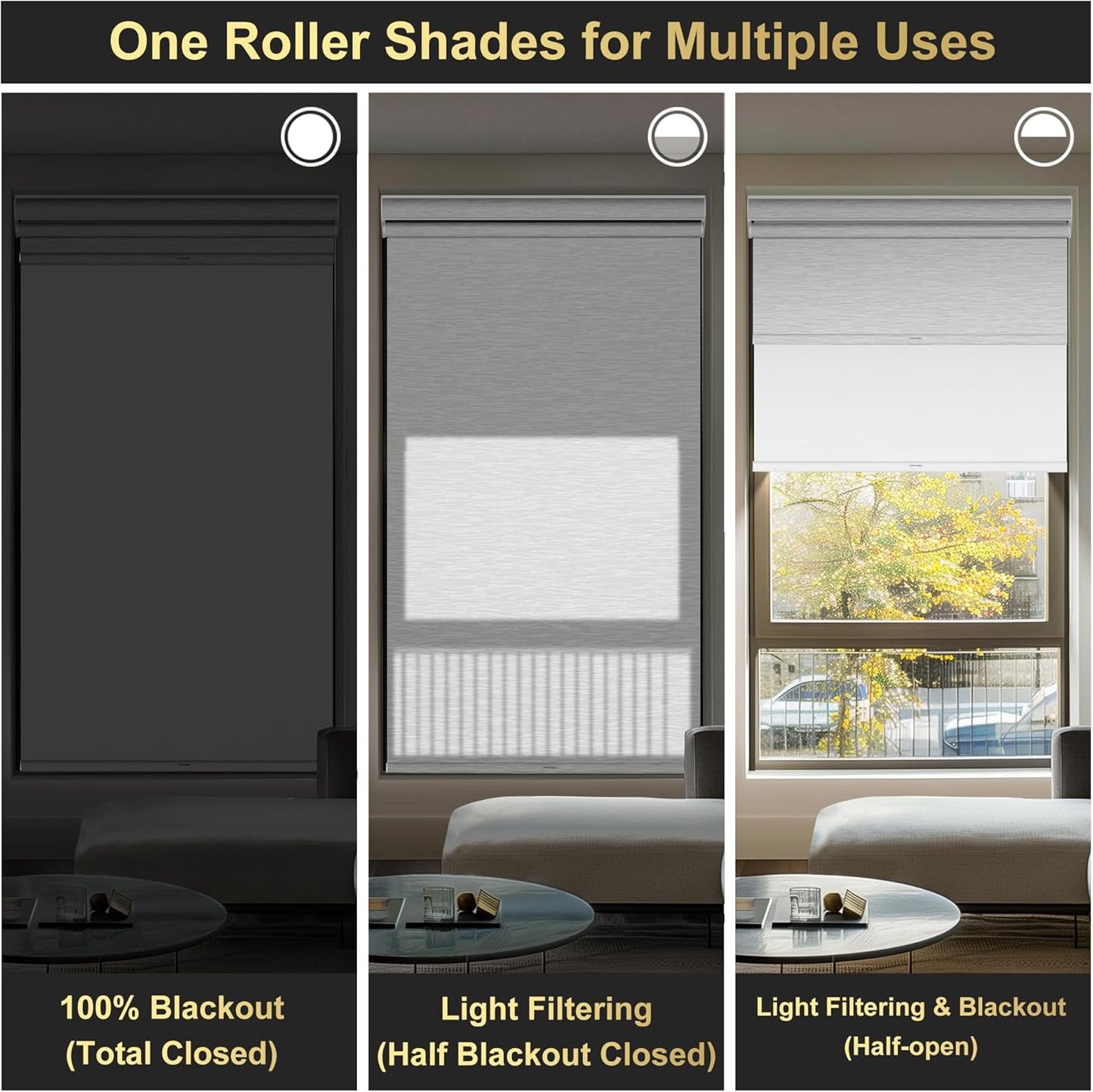 BERISSA Cordless Dual Roller Shades With Cassette Valance, Blackout and Light Filtering, Day and Night for Home Office Door - Striped Jacquard White, 24 W x 44" H