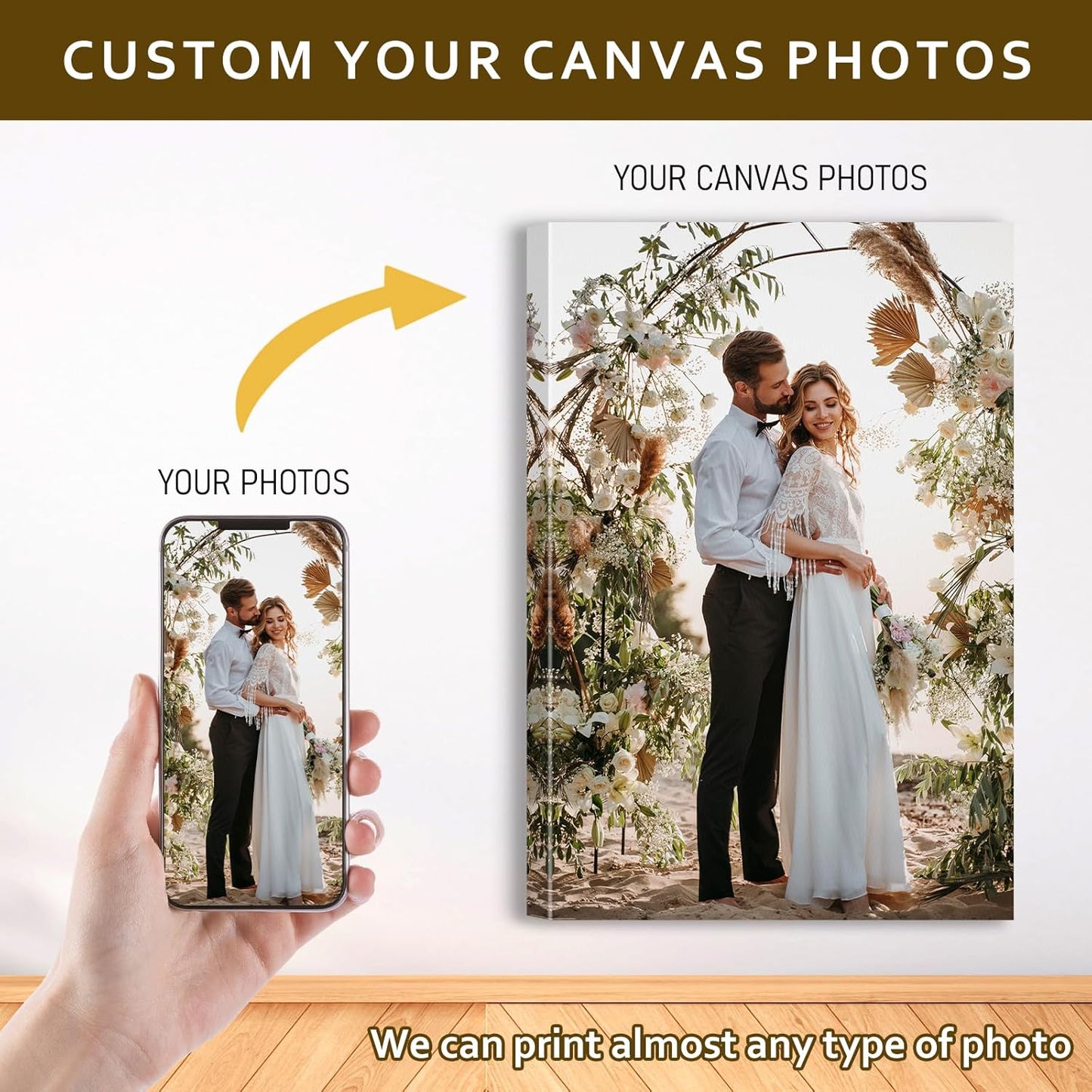 Custom Canvas Prints with Your Photos - Personalized Pictures Print, Customized Photo Gifts, Wall Art Poster Canvas Printing for Wedding, Family, Baby, Pets, Home Office Decor, Wrapped Frame 24x24
