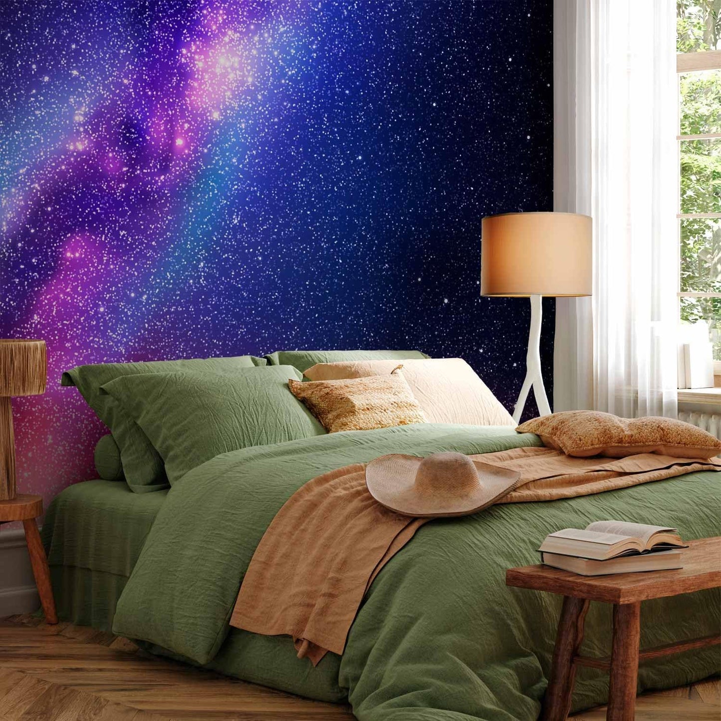 artgeist Wall Mural Galaxy 135x101 in - Peel and Stick Self-Adhesive Wallpaper Removable Large Sticker Foil Wall Decor Print Picture Image Abstract Space Sky Star Cloud Violet f-C-0487-a-a