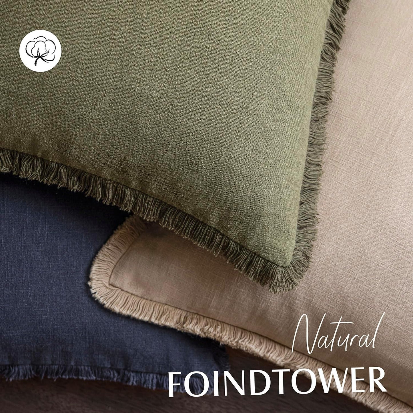 Foindtower Set of 2 Decorative Cozy Farmhouse Cushion Cover Linen Fringe Throw Pillow Covers with Tassels for Couch Sofa Bed Living Room Home Decor,26×26 Inch,Tan Beige