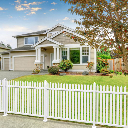 Patio 6 Sets Vinyl Picket Fence Panels 30" H x 84" W White PVC Decorative Fence for Front Yard Porch Patio Deck Pool Air Conditioner Fence Safety Dog Fence (34 Pickets, Straight)