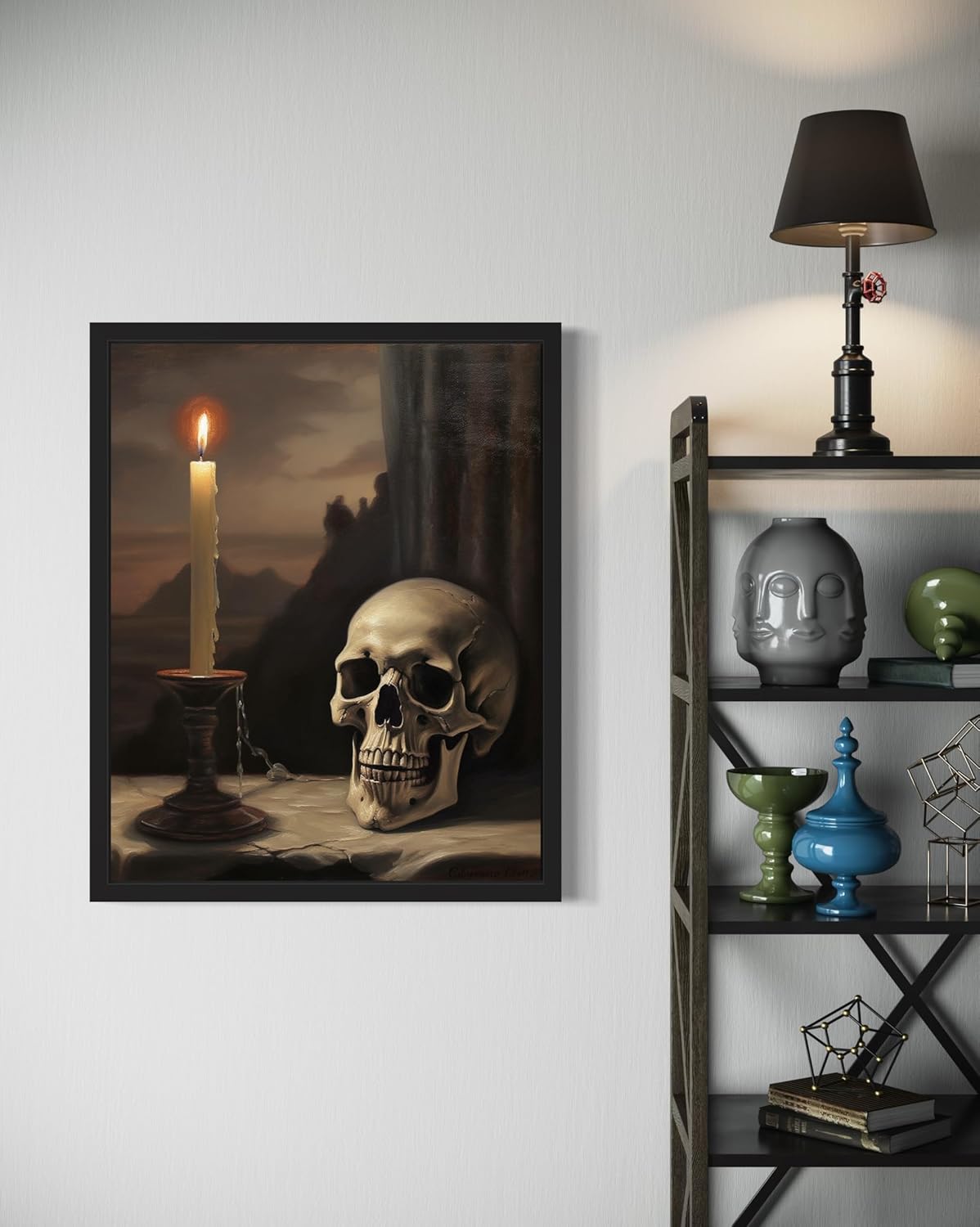 Skull and Candle Poster Art Print, Halloween Scary Vintage Wall Art Academia Spooky Painting Decoration for Horror Prints, Gothic Posters Bedroom Decor 89 (Skull and Candle, 11 x 14 inches, Unframed)