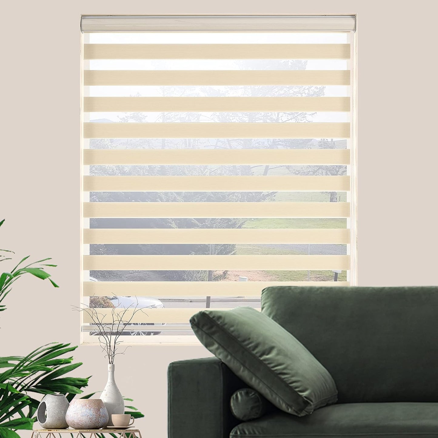 Zebra Blinds for Windows, Free-Stop Zebra Shades, Dual Layer Light Filtering Sheer Blinds for Indoor Windows, Roller Window Shades for Privacy (24" W X 72" H, Cream)