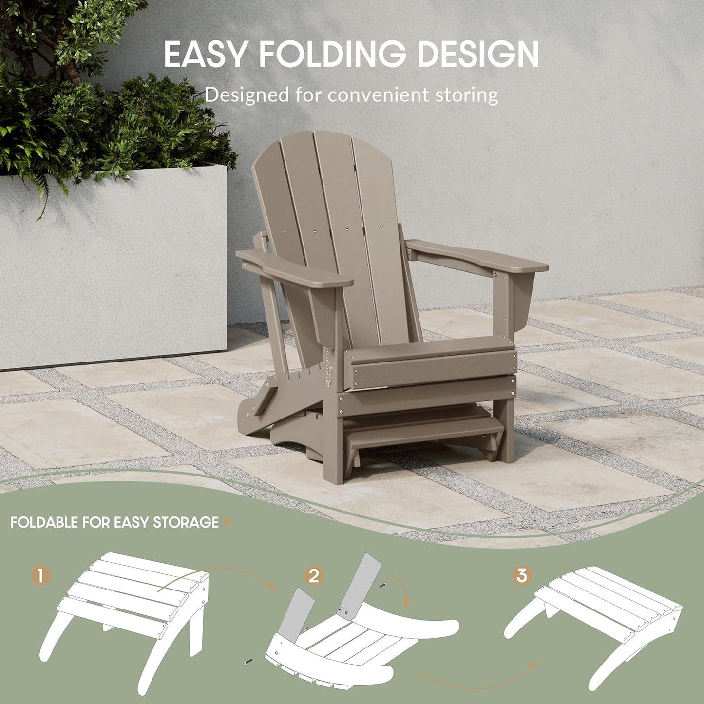 WestinTrends Outdoor Ottoman, Patio Adirondack Ottoman Foot Rest, All Weather Poly Lumber Folding Foot Stool for Adirondack Chair, Widely Used for Outside Porch Pool Lawn Backyard, Weathered Wood