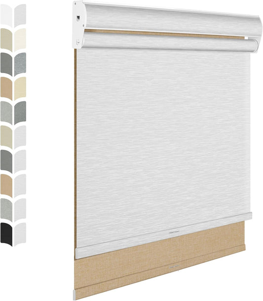 BERISSA Cordless Dual Roller Shades with Cassette Valance,Double Window Shades Blackout and Light Filtering Shades,Day and Night Roller Shades for Home Office Door.Linen Beige and White.42 W x 44" H