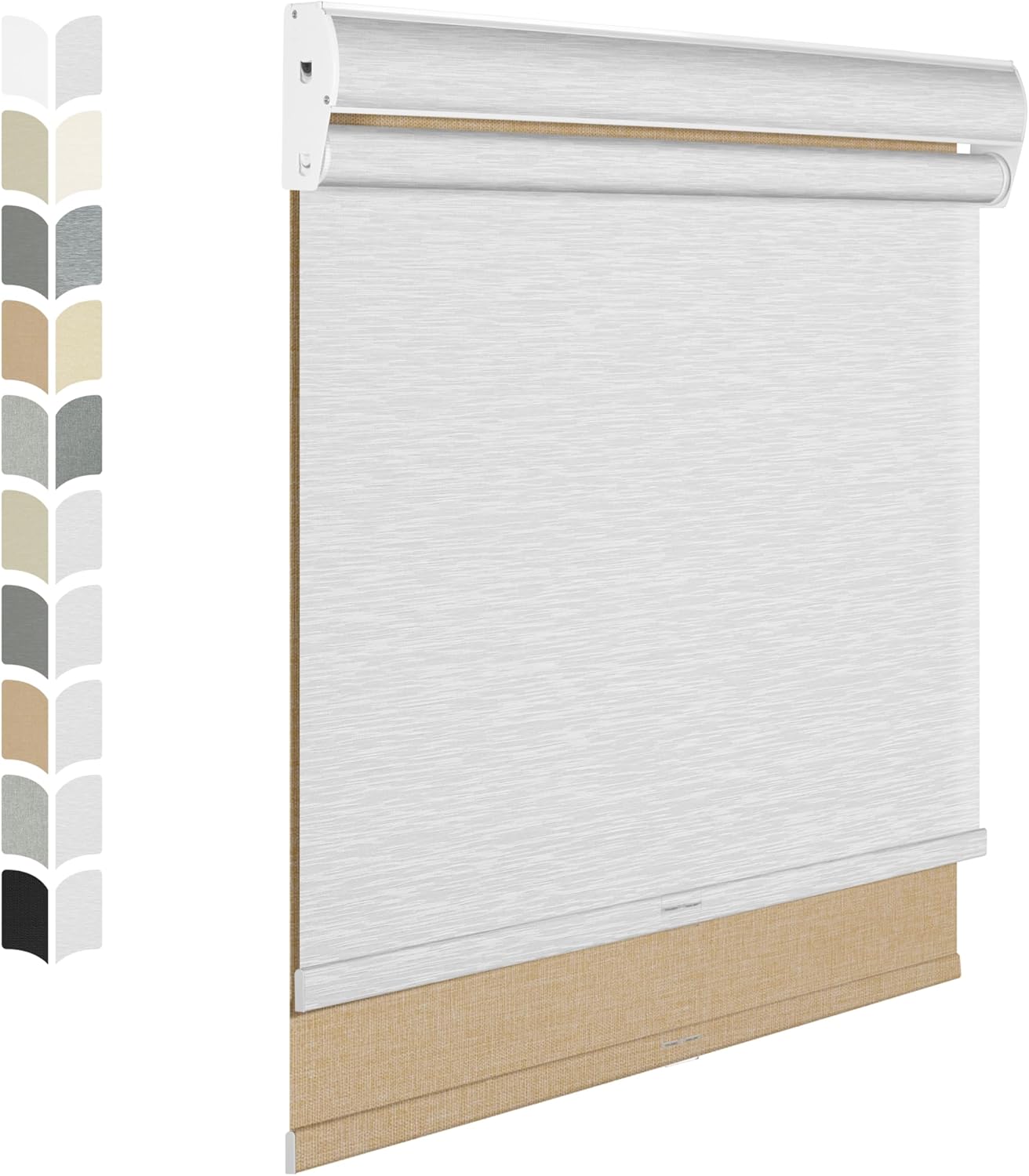 BERISSA Cordless Dual Roller Shades with Cassette Valance, Double Window Shades - Blackout and Light Filtering, Day and Night for Home Office Door. Linen Beige and White. 56 W x 80" H