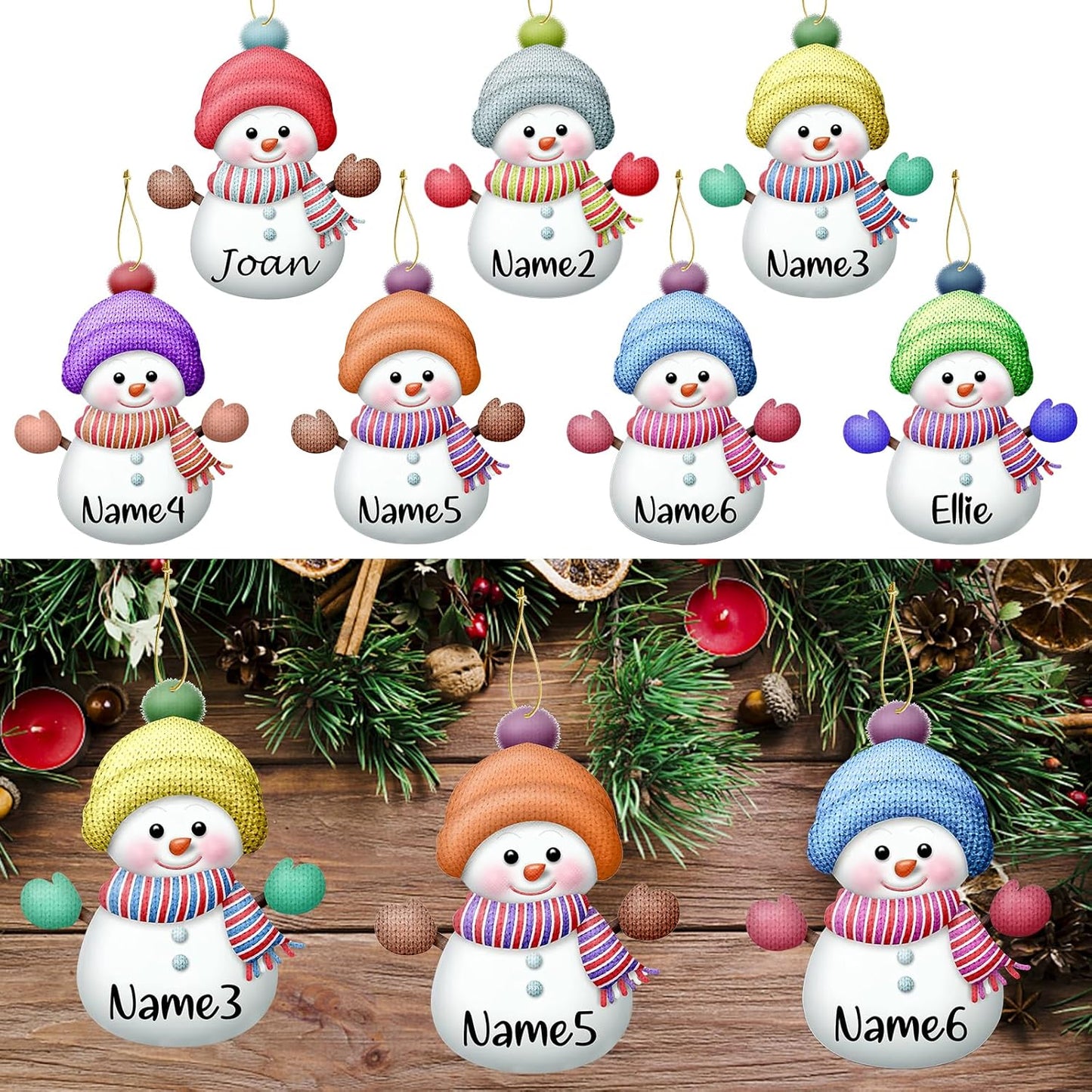 Personalized Christmas Ornaments with Names Snowman Custom Family Ornament Customized Xmas Tree Hanging Wood Decoration Gift 3.15"（8cm） Rose