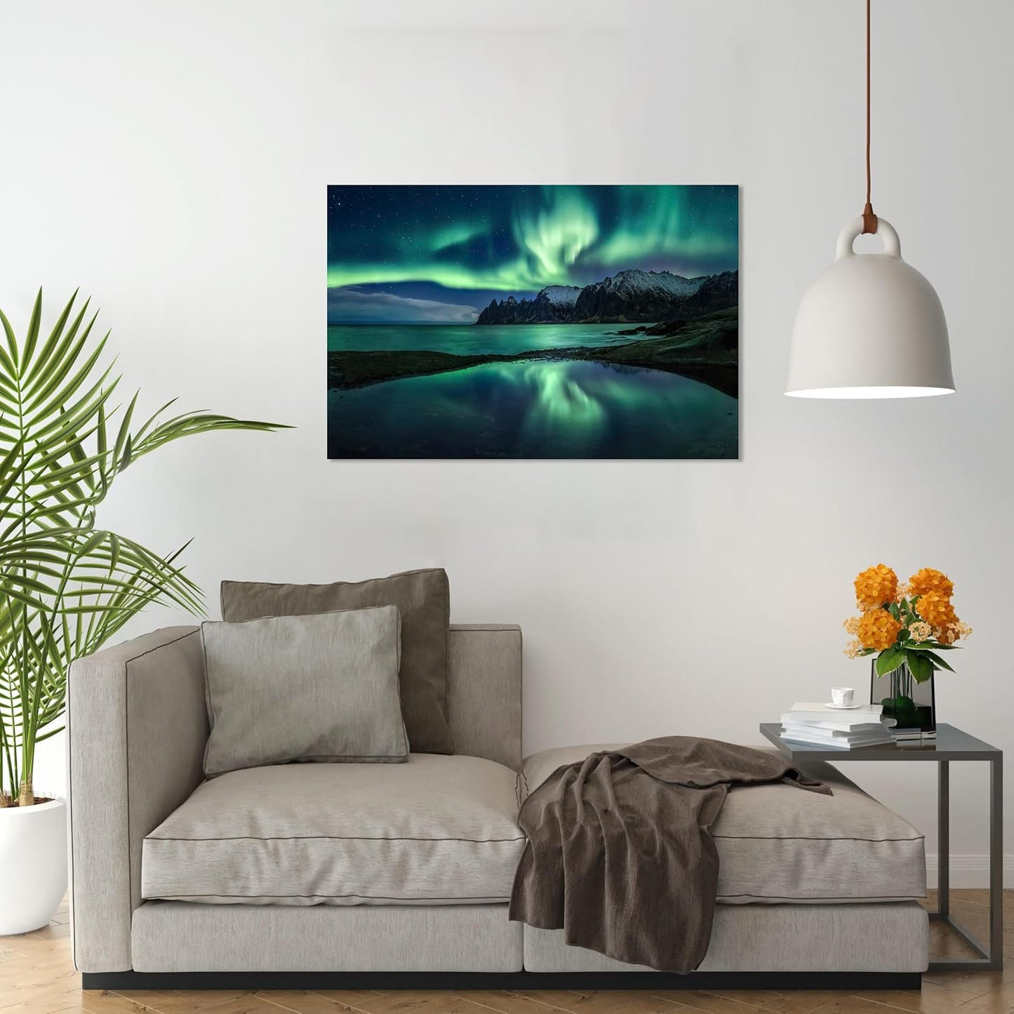 Aurora Borealis Wall Art Painting for Office Bedroom Scenery Landscape Canvas Print Framed Picture Northern Lights Poster Artwork Ready to Hang(16.00"x24.00")