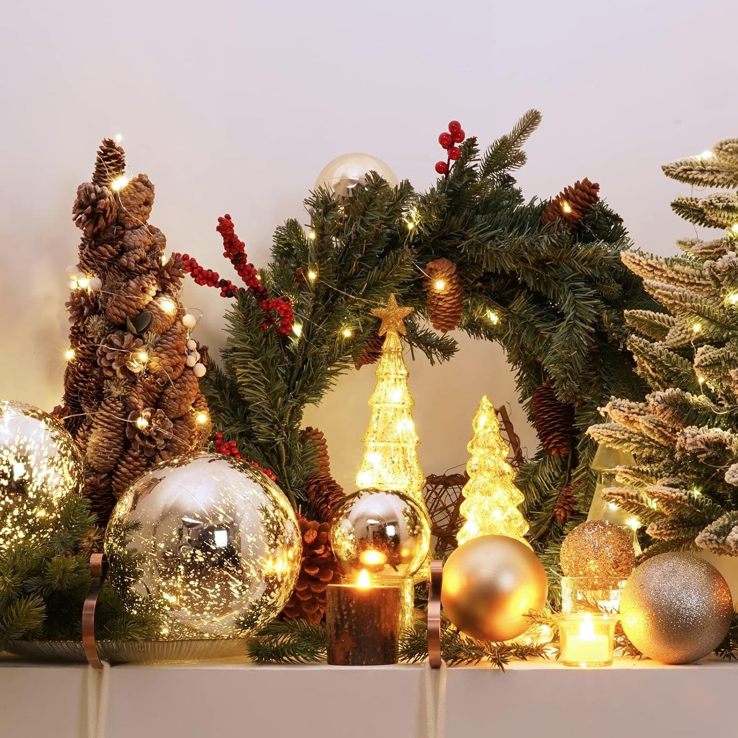 XmasExp Large Christmas Ball Ornaments,2pcs Champagne Giant Shatterproof Plastic Hanging Mercury Xmas Ball Decorations Christmas Tree Ornaments (Champagne Gold, 6")