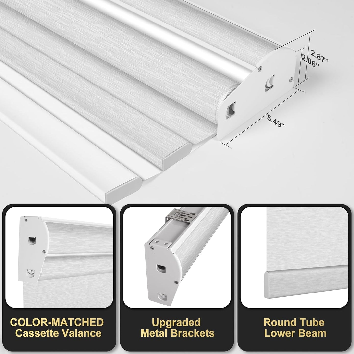 BERISSA Cordless Dual Roller Shades with Cassette Valance,Double Window Shades Blackout and Light Filtering Shades,Day and Night Roller Shades for Home Office Door.Striped Jacquard White.40 W x 64" H