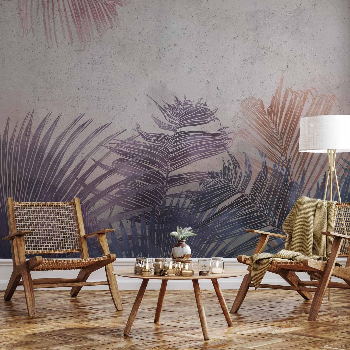 artgeist Premium Wall Mural Jungle 177x124 in - XXL Non-Woven Wallpaper Fleece Wall Decor Photo Print Picture Image Design Leaves Botanical Nature Purple Grey b-A-0827-a-a