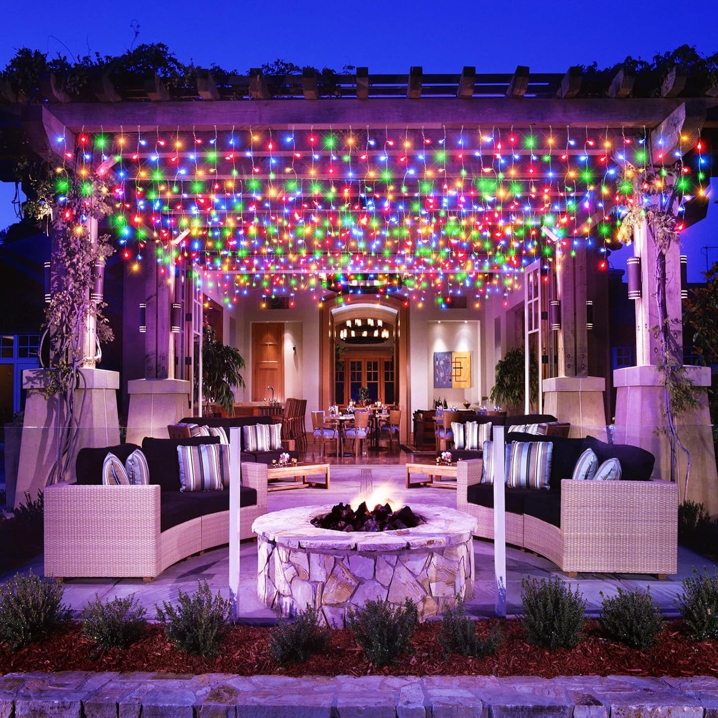Icicle Christmas Lights Outdoor, 66FT 640 LED Icicle Lights for Outside with 8 Modes Timers, Waterproof Plug in Connectable String Light for Indoor Home Fence Yard Party Decorations, Multicolor