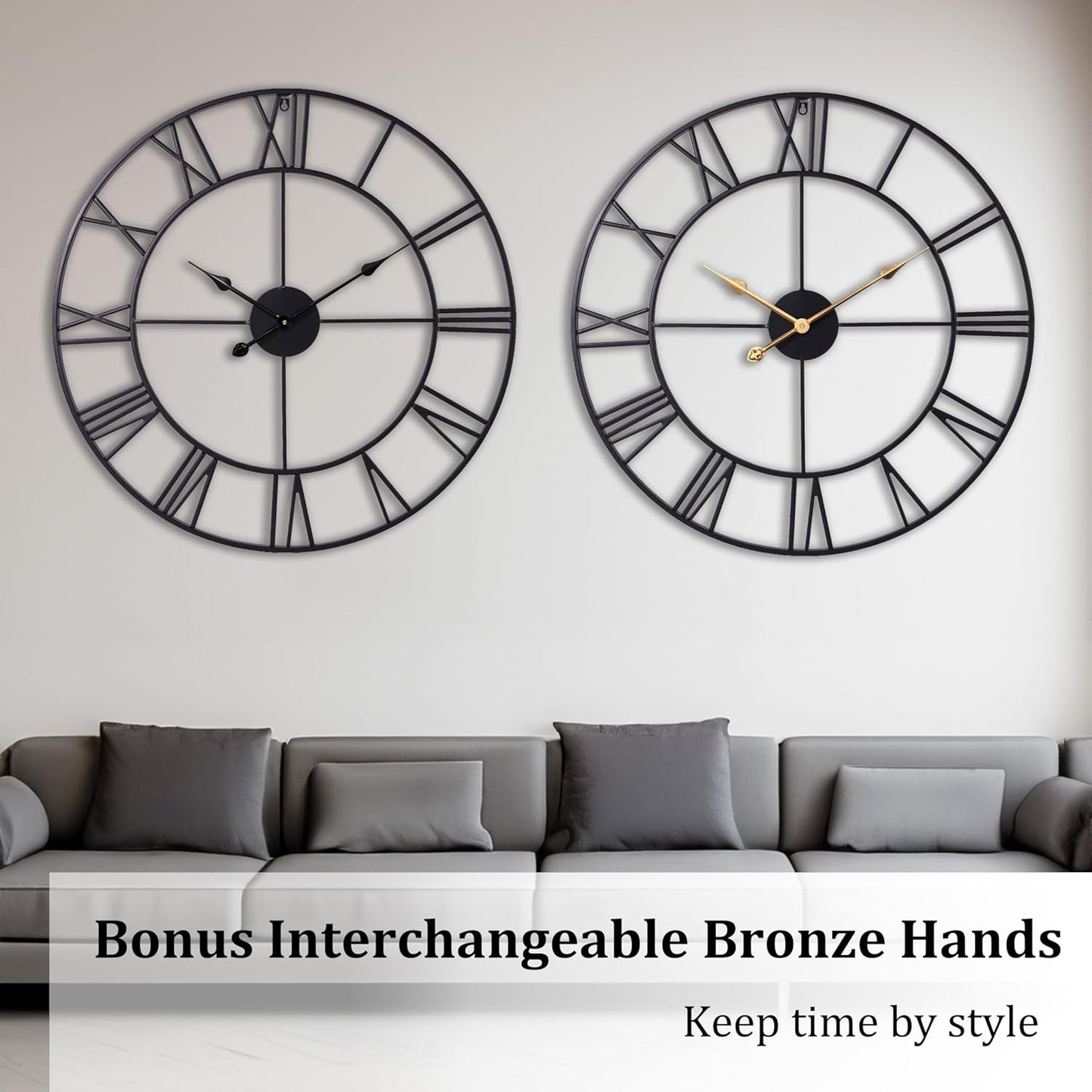 30 Inch Wall Clock Decorative, Oversized Large Black Metal Roman Numeral Silent Wall Clocks for Modern Farmhouse Living Room Decor