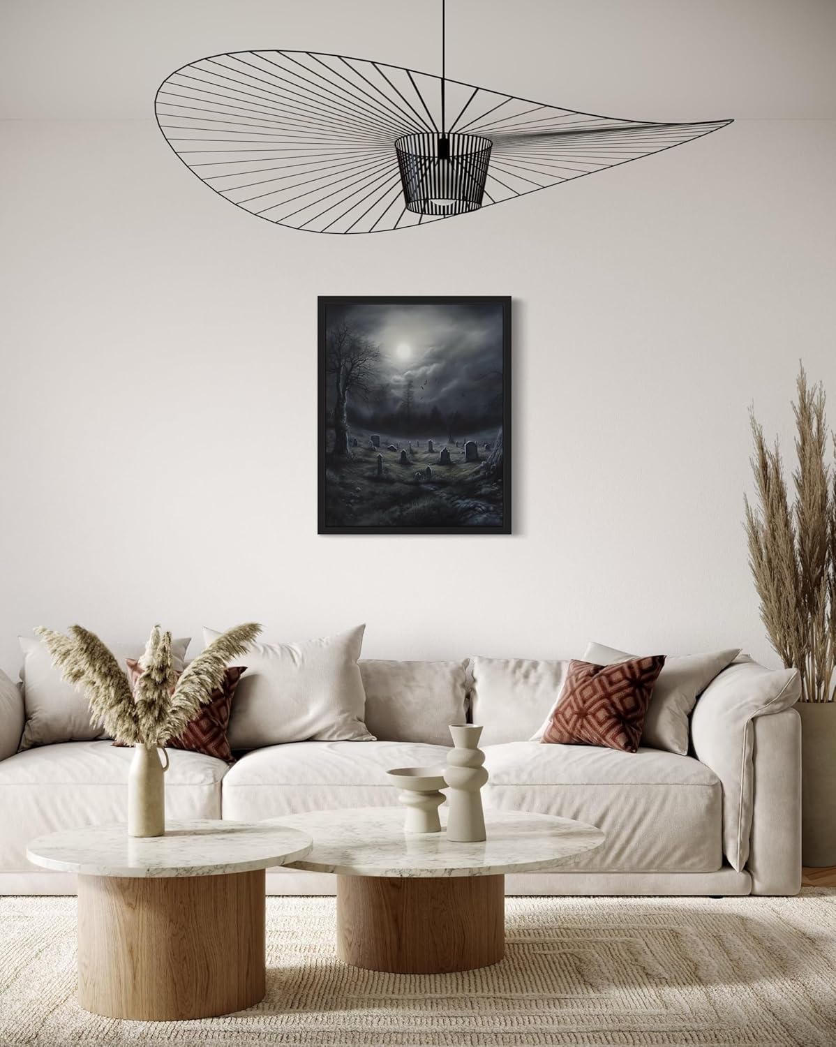 Gothic Graveyard Poster Art Print, Halloween Scary Vintage Wall Art Academia Spooky Painting Decoration for Horror Prints, Posters Bedroom Decor 89 (Gothic Graveyard, 8 x 10 inches, Black Frame)