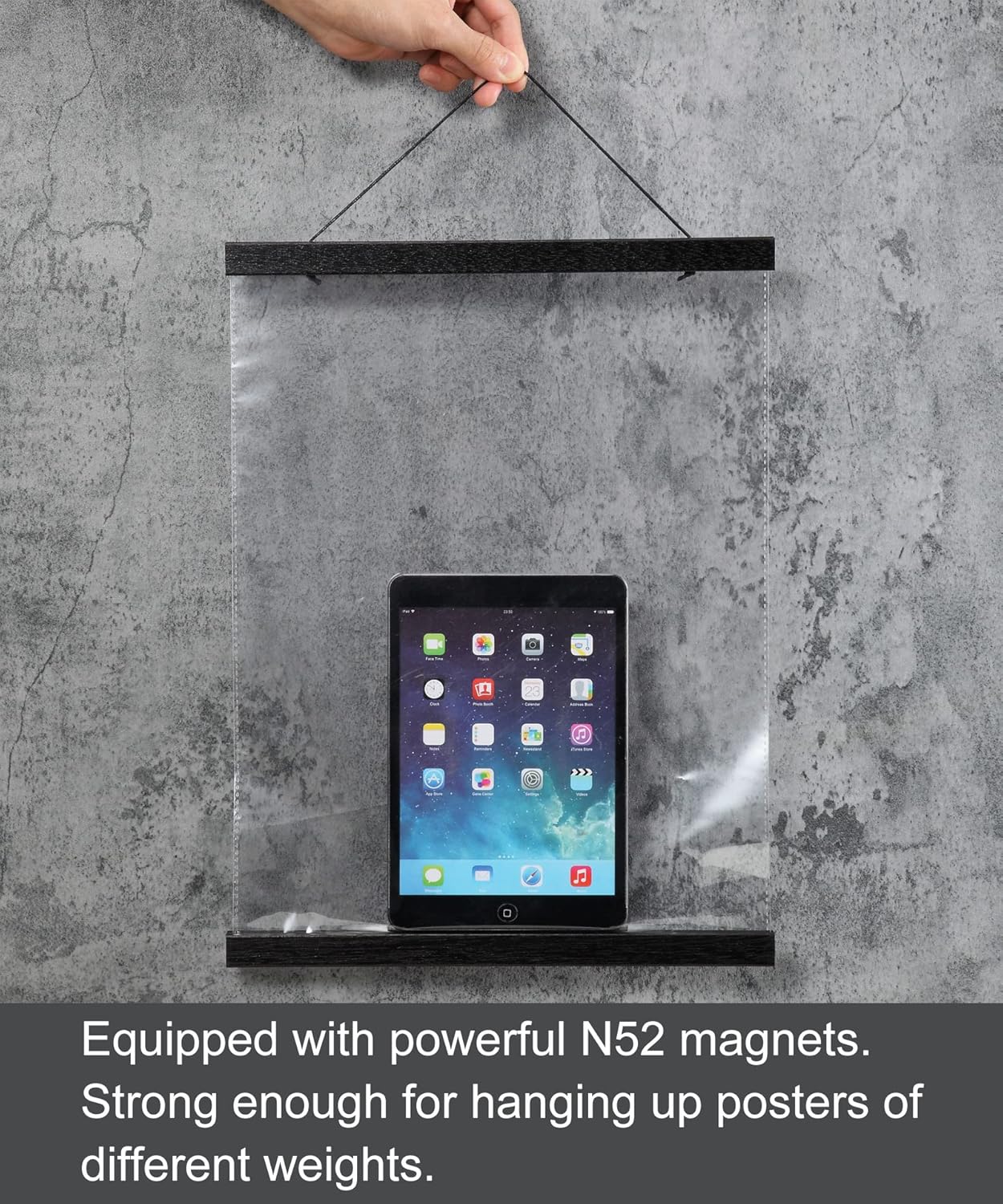 FALAMON Magnetic Poster Hanger Frame, 13x19 13x18 13x17 Teak Wood Magnet Poster Frame for Posters, Prints, Photos, Pictures, Maps, Scrolls, and Canvas Artwork(Black, 13")