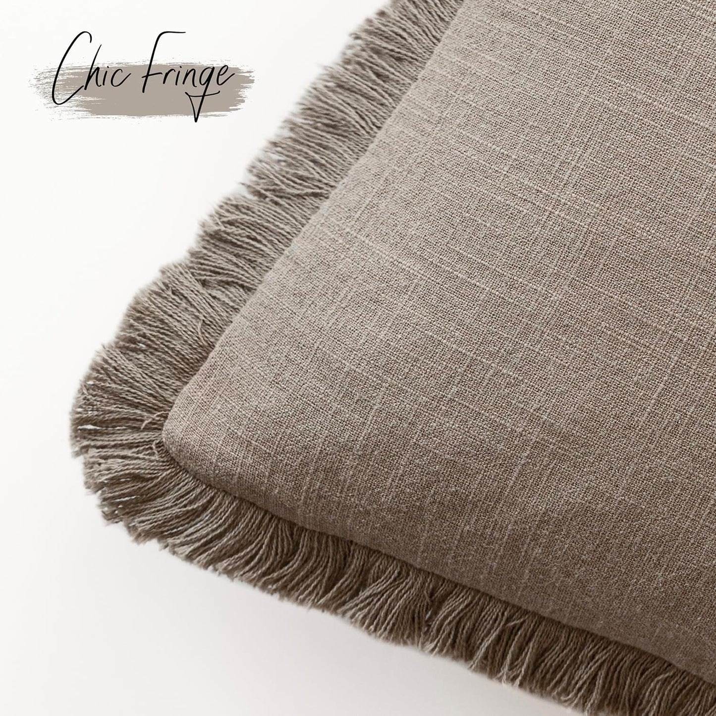 Foindtower Set of 2 Decorative Linen Fringe Lumbar Throw Pillow Covers Boho Farmhouse Cushion Cover with Tassels Soft Accent Pillowcase for Couch Sofa Bed Living Room Home Decor,12×24 Inch,Brown Tan