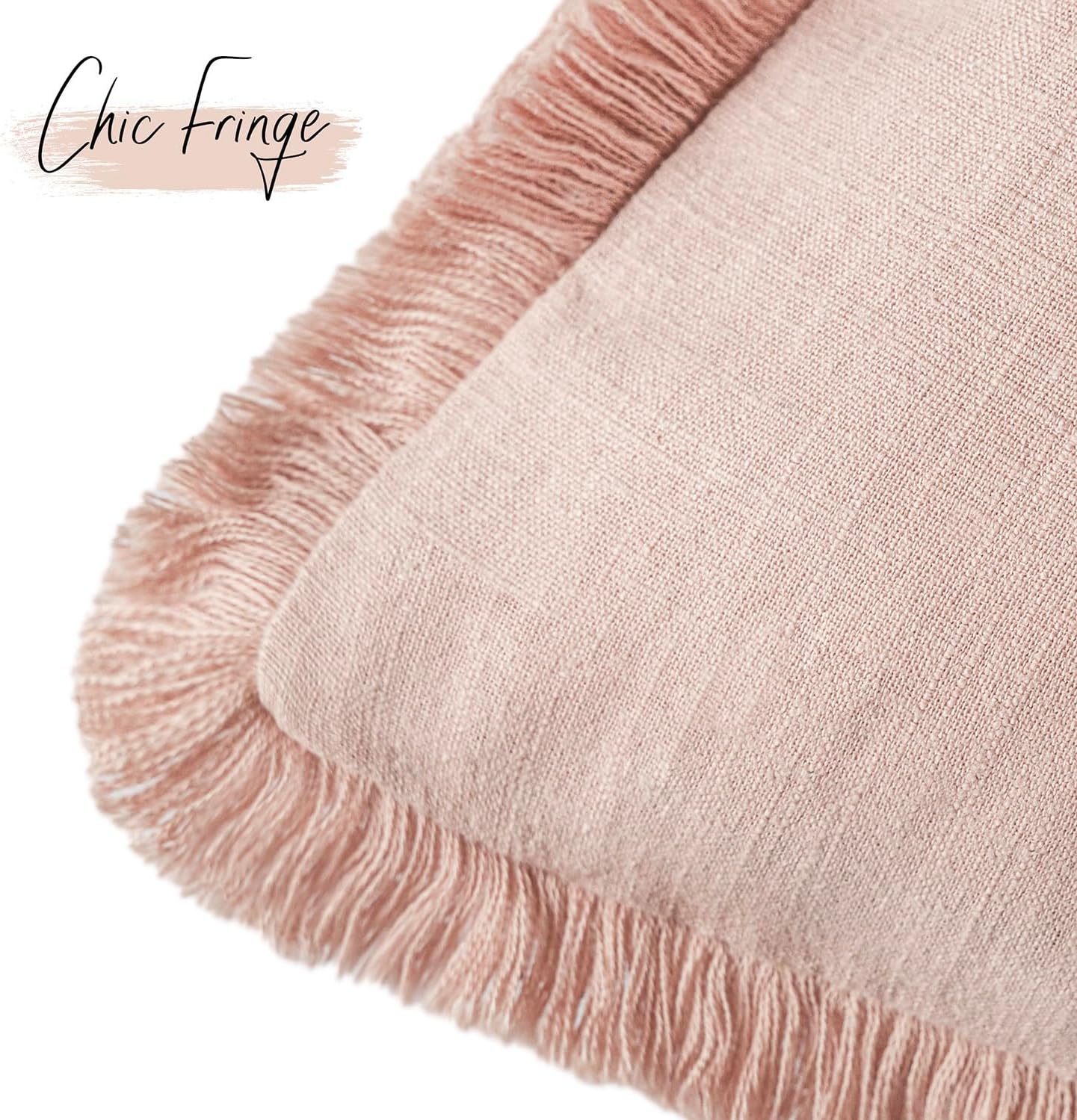 Foindtower Set of 2 Decorative Linen Fringe Throw Pillow Covers Boho Farmhouse Cushion Cover with Tassels Soft Accent Pillowcase for Couch Chair Sofa Bed Living Room Home Decor,22×22 Inch,Light Pink