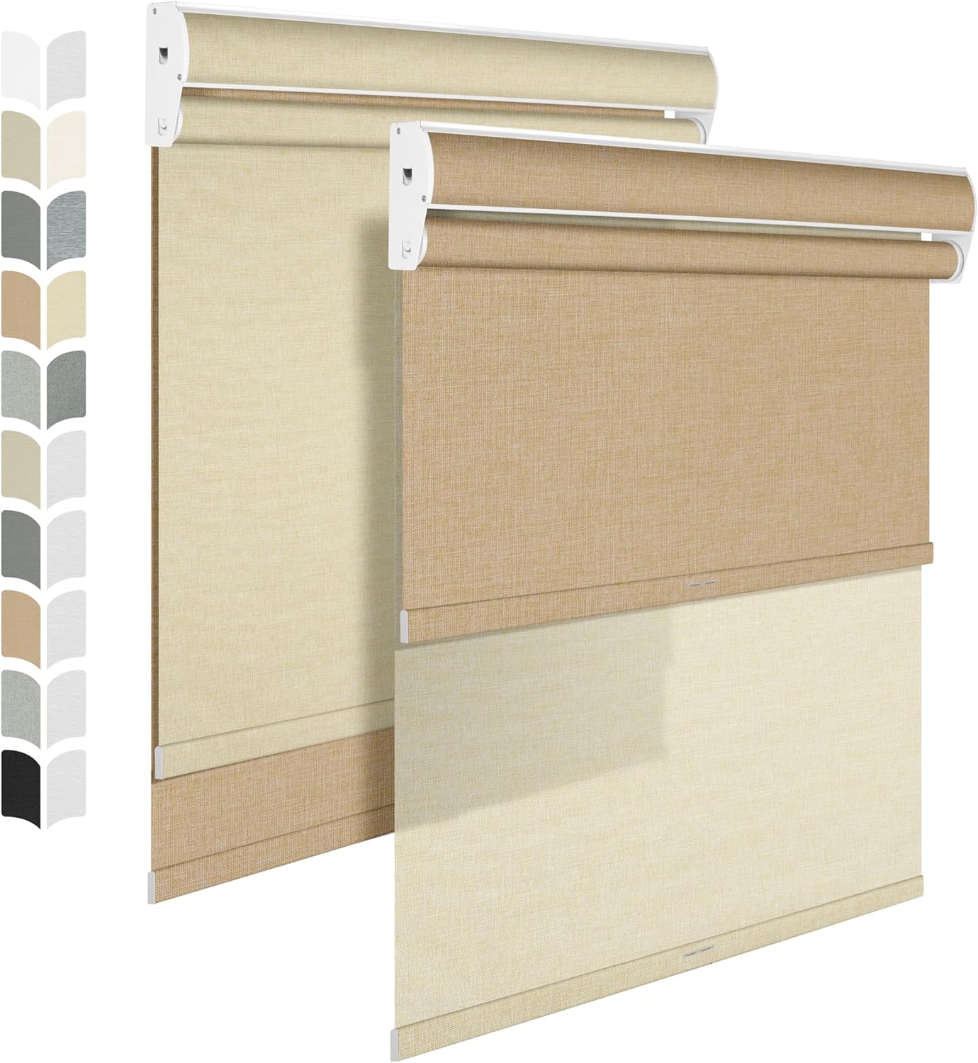 BERISSA Cordless Dual Roller Shades with Cassette Valance, Double Window Shades Blackout and Light Filtering, Day and Night for Home Office Door. Linen Beige. 59 W x 56" H