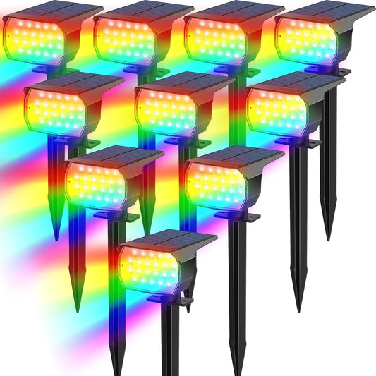 Solar Color Changing Spot Lights Outdoor Waterproof Colored RGB Solar Powered Landscape Lights for Yard 7 Lighting Modes Multicolor Solar Spotlights for Pathway Garden Outside (10 Pack)