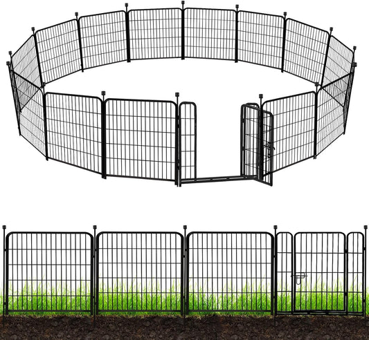 ADAVIN Tall Garden Fence 40 in(H)×31 Ft(L) 14 Panels, Heavy Duty Iron Metal Fence with Gate Low Threshold, Dogs Rabbit Fences Outdoor Camping, Flower Bed Fencing Border, Temporary Black Yard Fences