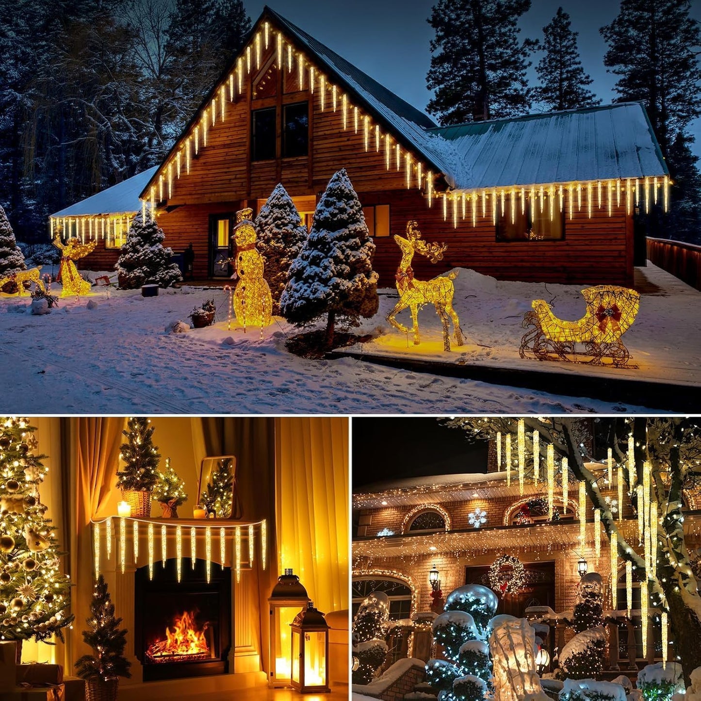 Icicle Lights Outdoor with Remote, 20ft 20 Tubes 100 LED Ice Shape String Lights, Connectable Hanging Christmas Decoration Lights for Tree Patio Roof Holiday Decor, Warm White