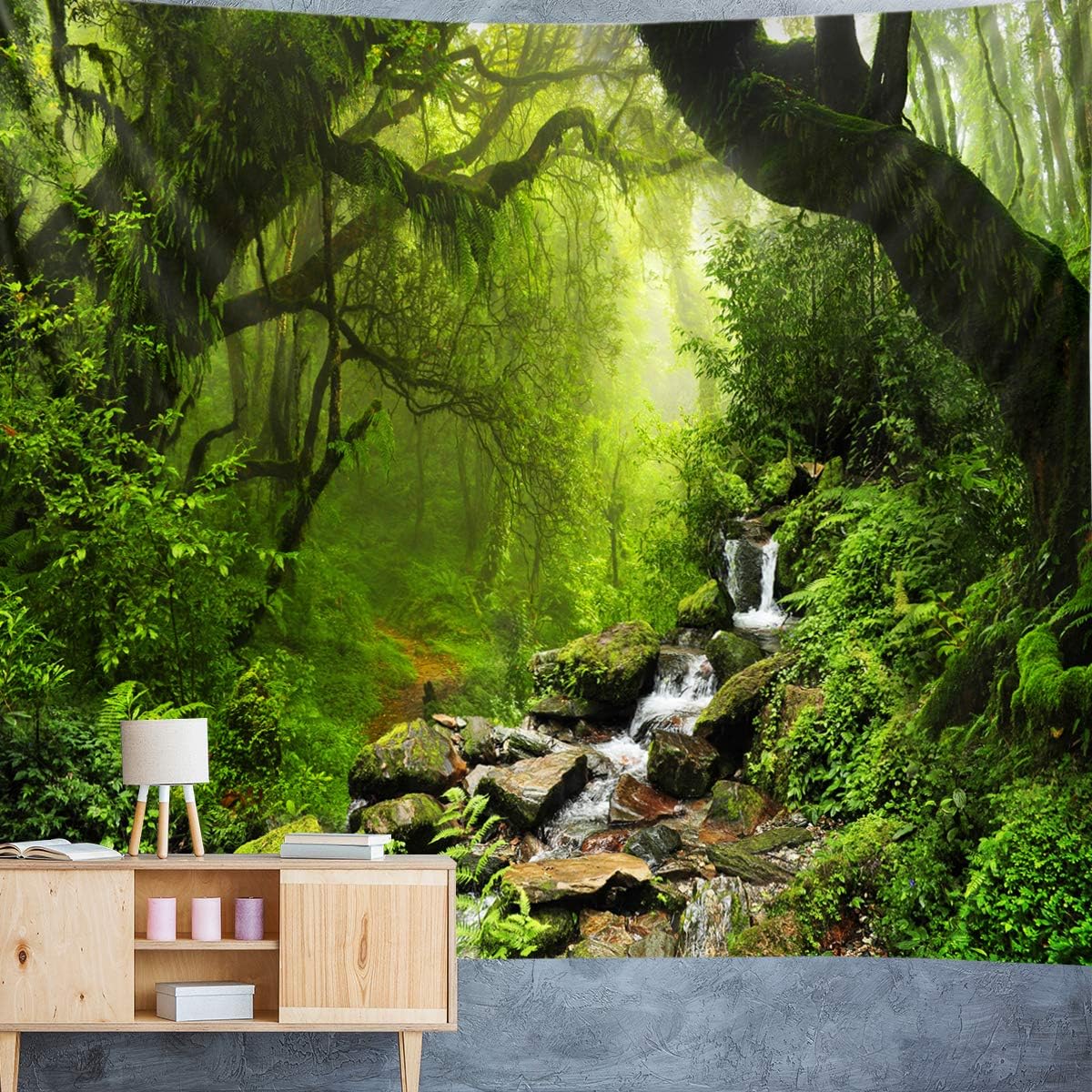 Llamazing Forest Landscape Tapestry - Home Decor for Living Room and Bedroom - Magic Curtain (Green Creek, 90.5''L70.8''W) XGXL