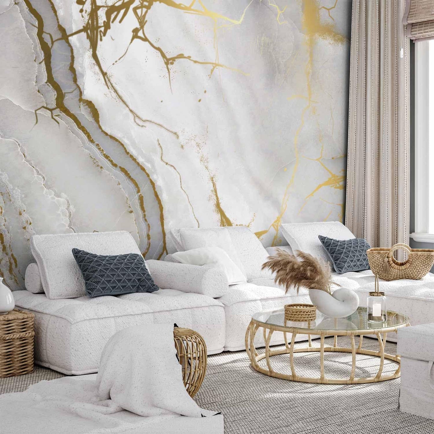 artgeist Premium Wall Mural Marble Stone 216x98 in - Non-Woven Photo Wallpaper Art Print Fleece Wall Mural Decoration Poster Picture Design White f-C-10015-a-a