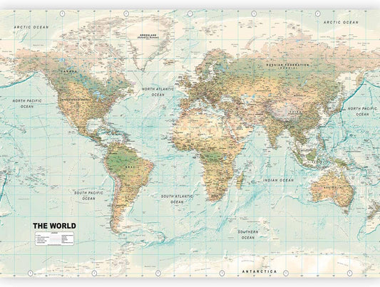 artgeist Premium Wall Mural World Map 79x55 in - XXL Non-Woven Wallpaper Fleece Wall Decor Photo Print Picture Image Design Home Map of The World k-A-0091-a-d