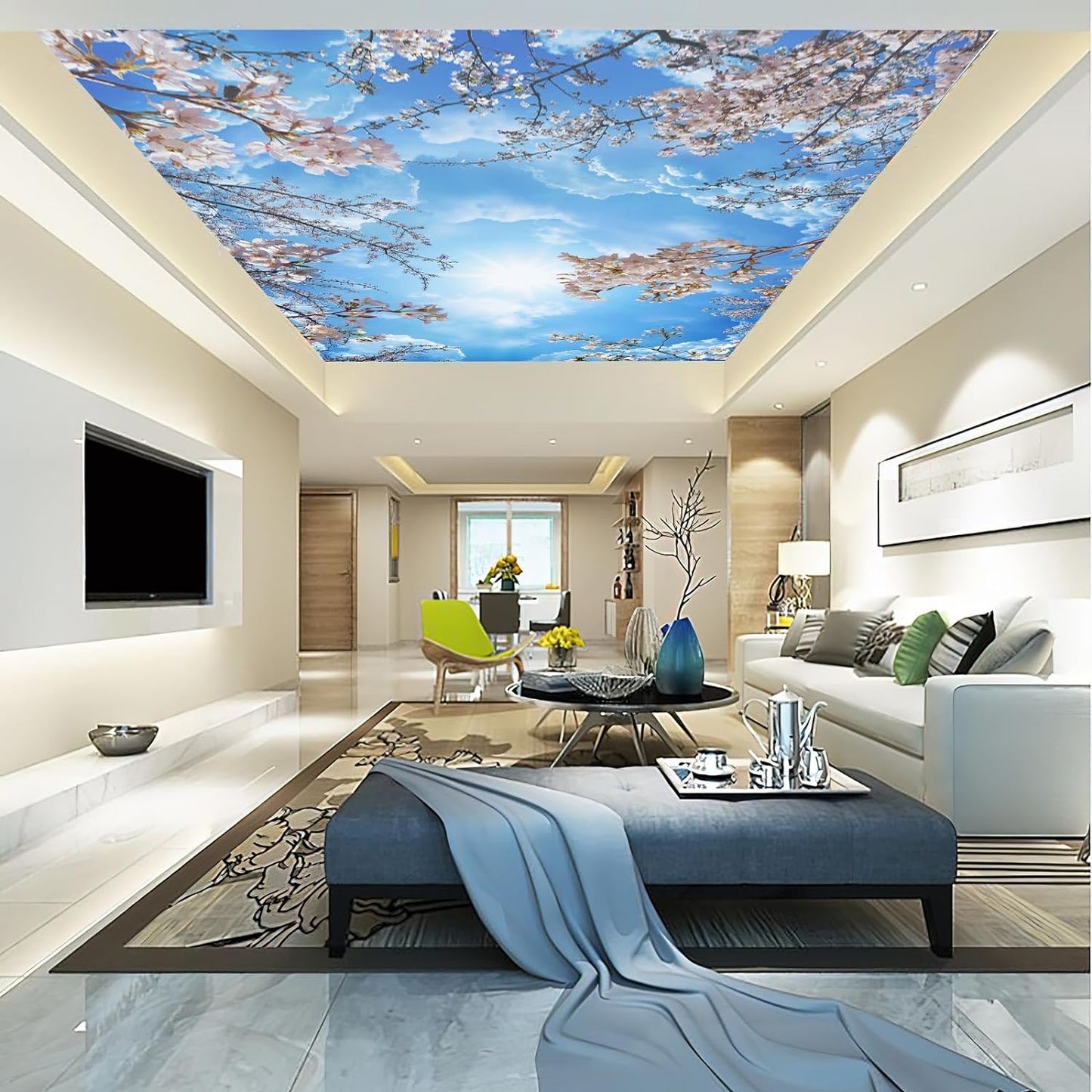 Sky Cherry Blossom Ceiling 3D Wall Mural Wallpaper 178" x 117"