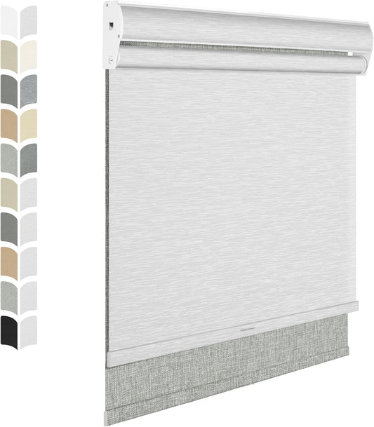 BERISSA Cordless Dual Roller Shades with Cassette Valance,Double Window Shades Blackout and Light Filtering Shades,Day and Night Roller Shades for Home Office Door.Linen Grey and White.42 W x 86" H
