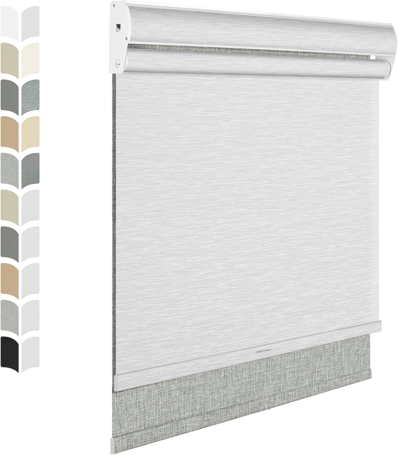 BERISSA Cordless Dual Roller Shades with Cassette Valance, Double Window Shades with Blackout and Light Filtering, Day and Night for Home Office Doors. Linen Grey and White. 64 W x 36" H