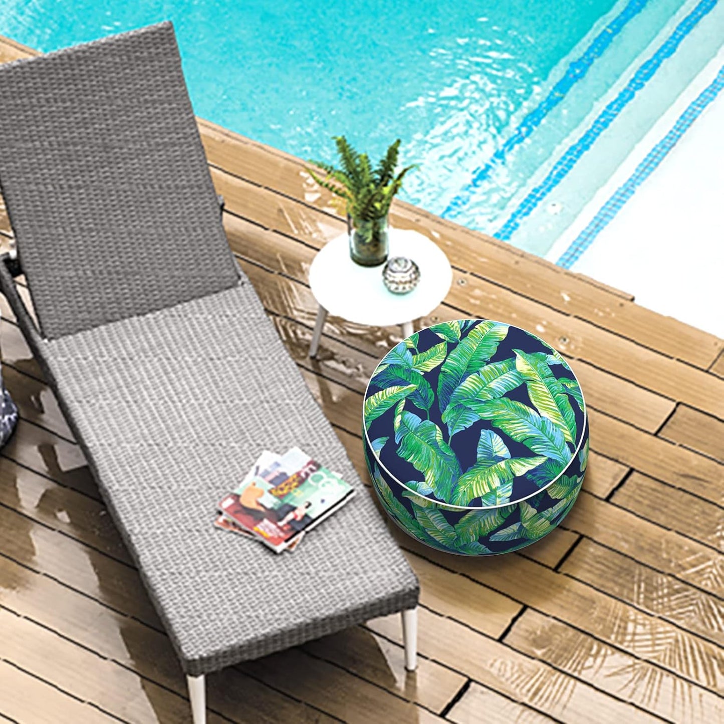 LVTXIII Inflatable Stool Ottoman Footrest with Handle, All Weather Foot Rest, Indoor or Outdoor Use for Home Patio Garden and Camping, D21 x H9, Hanalei Lagoon