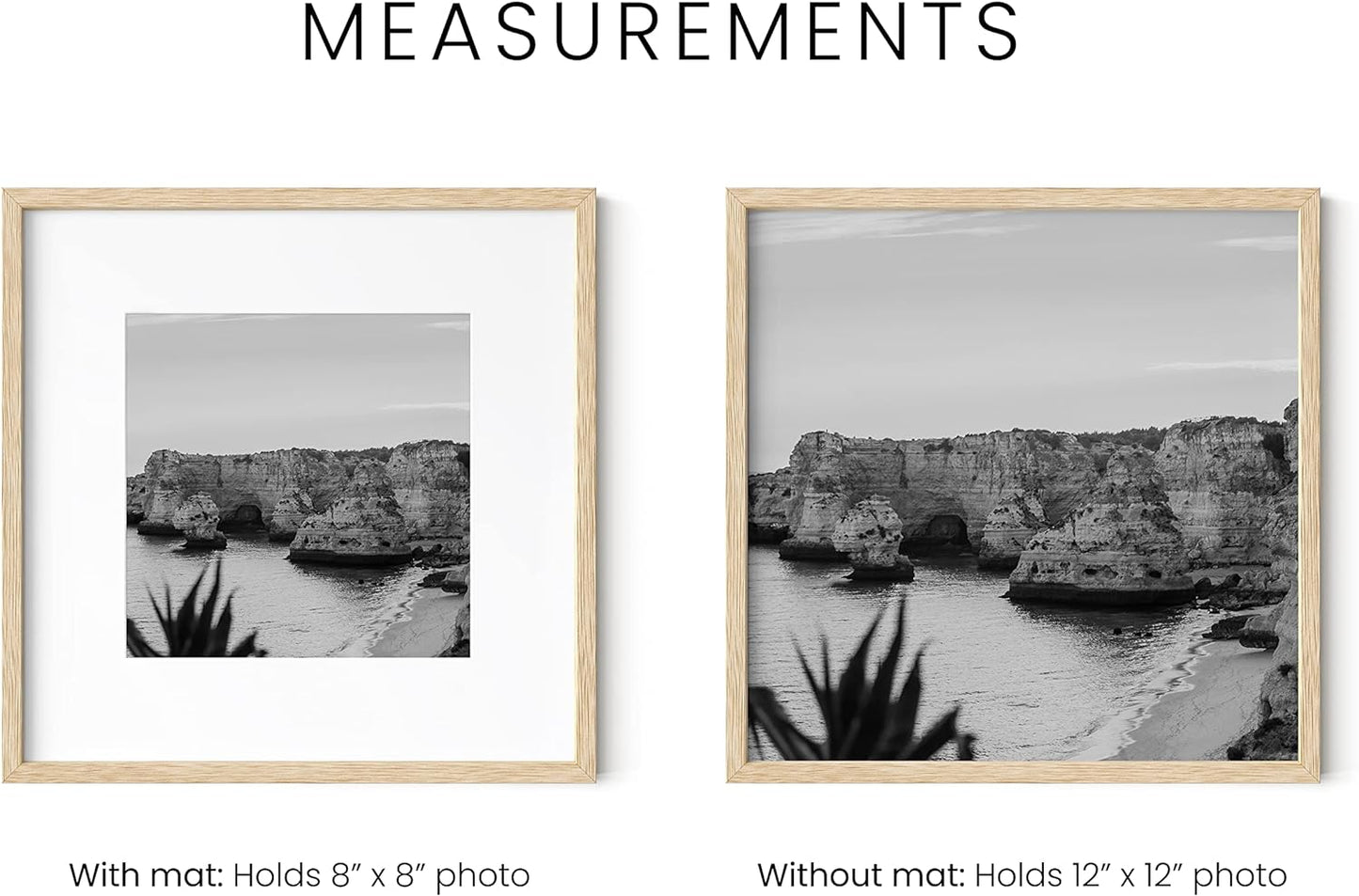 HAUS AND HUES Solid Oak Wood 12”x12” Picture Frames Matted to 8”x8” Set of 4-12x12 Standard Square Picture Frames, 12x12 Photo Gallery Wall Frame Set, 12x12 Frames with Mat (Beige Oak Frames)