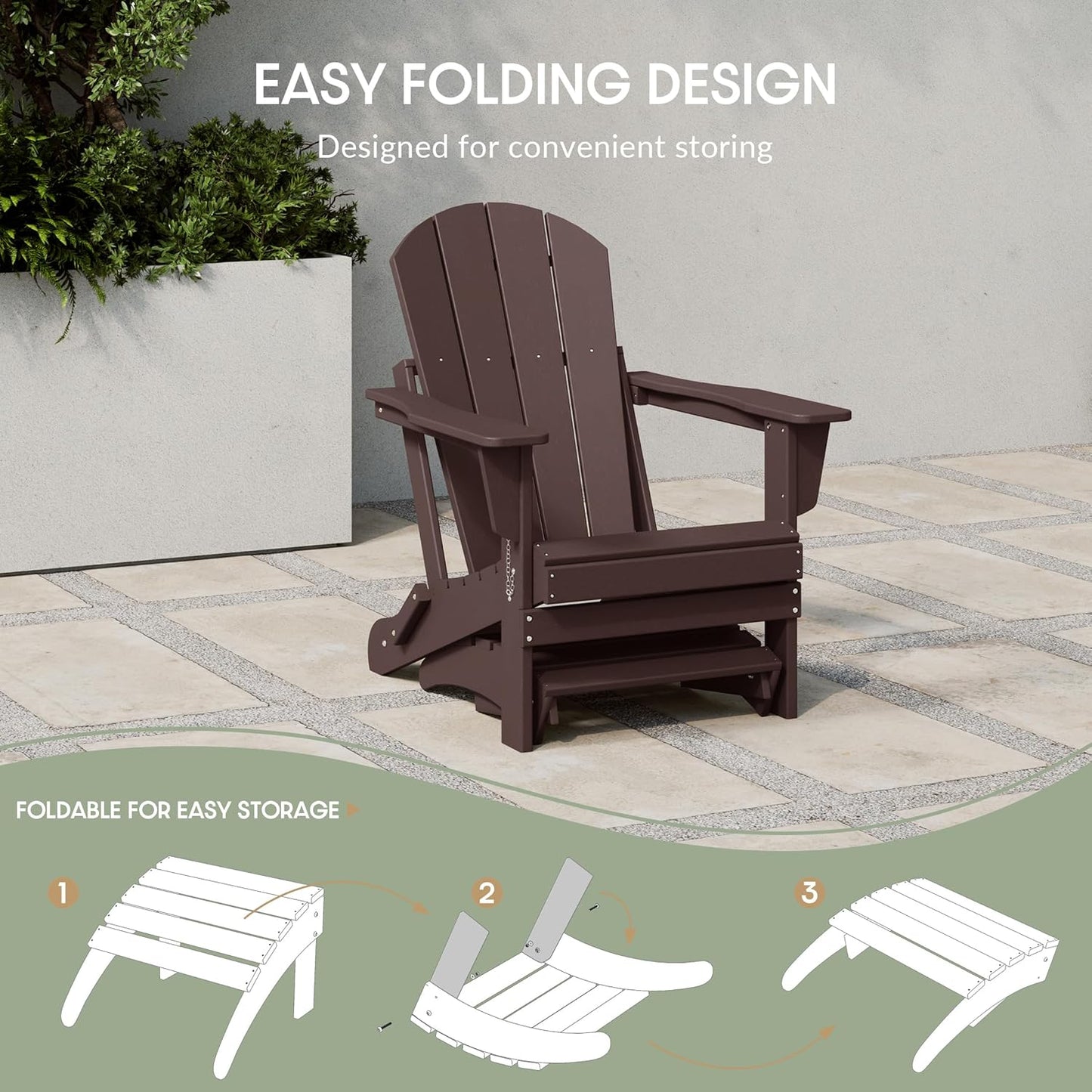 WestinTrends Outdoor Ottoman, Patio Adirondack Ottoman Foot Rest, All Weather Poly Lumber Folding Foot Stool for Adirondack Chair, Widely Used for Outside Porch Pool Lawn Backyard, Dark Brown