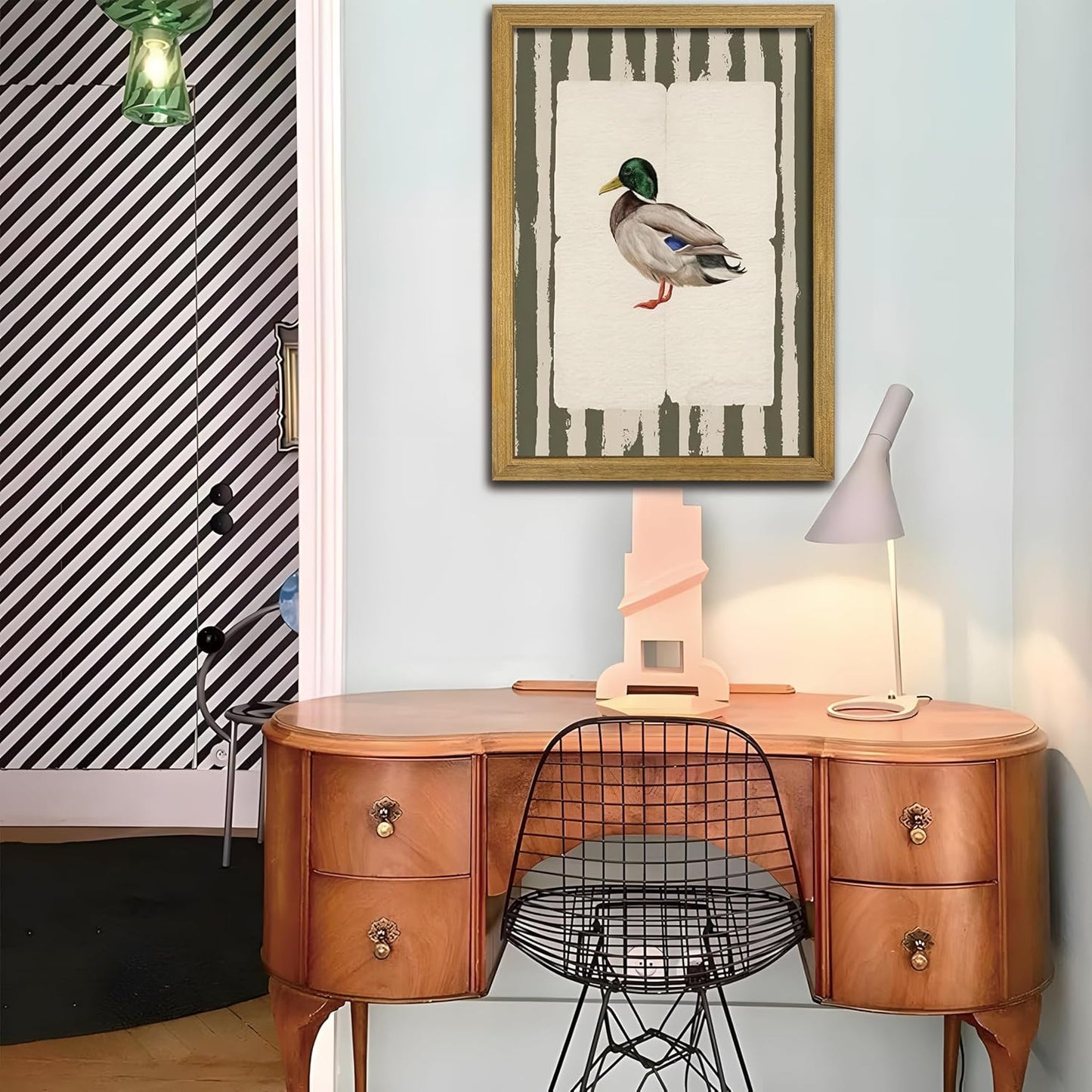 Vintage Framed Duck Wall Art Print, Rustic Mallard Bird Illustration Canvas Poster, Cottagecore Animal Artwork, Farmhouse Nature Wall Decor for Living Room Kitchen Bathroom Bedroom 16x24 inch